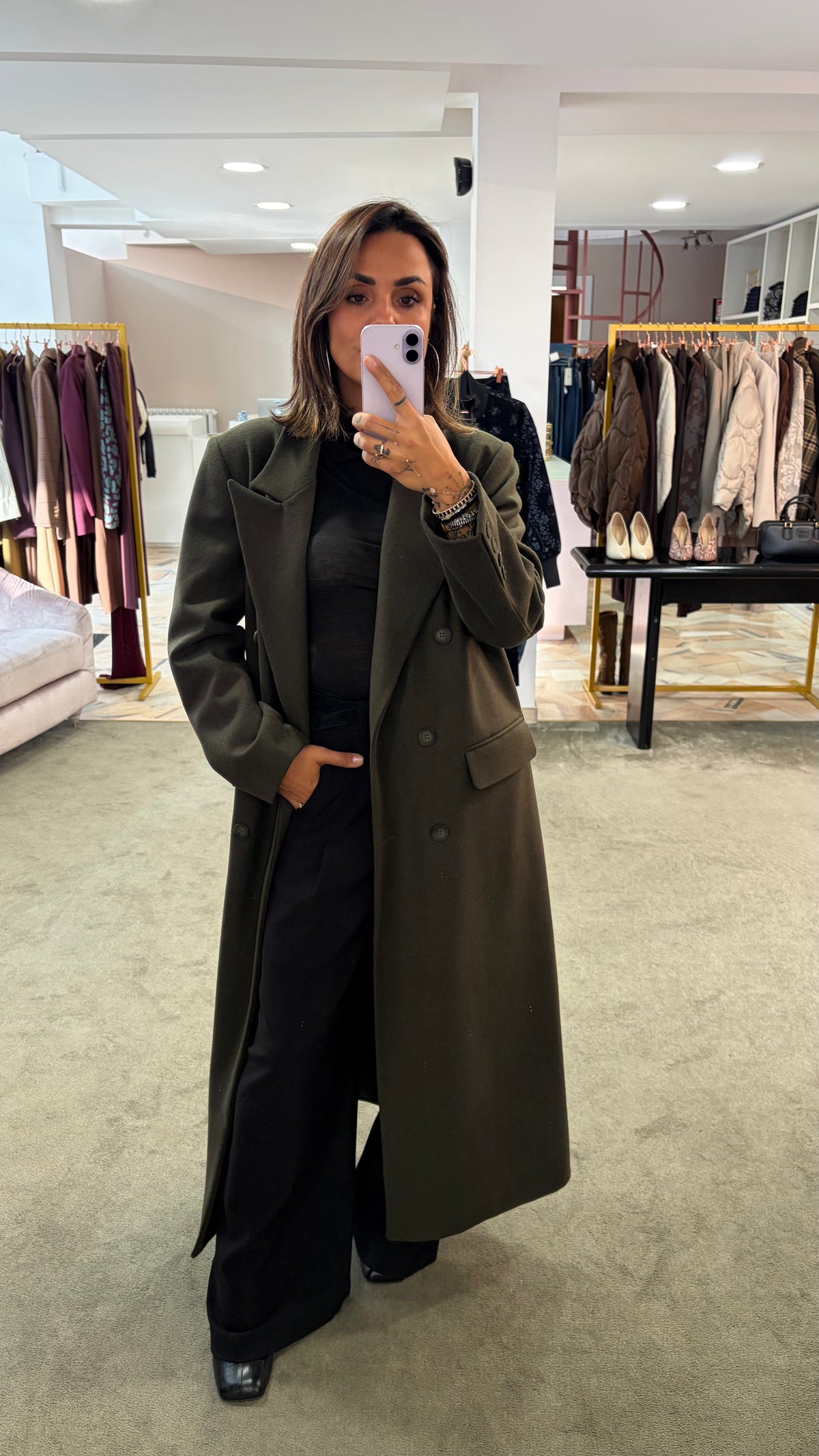 Cappotto lungo verde bosco doppiopetto Actualee