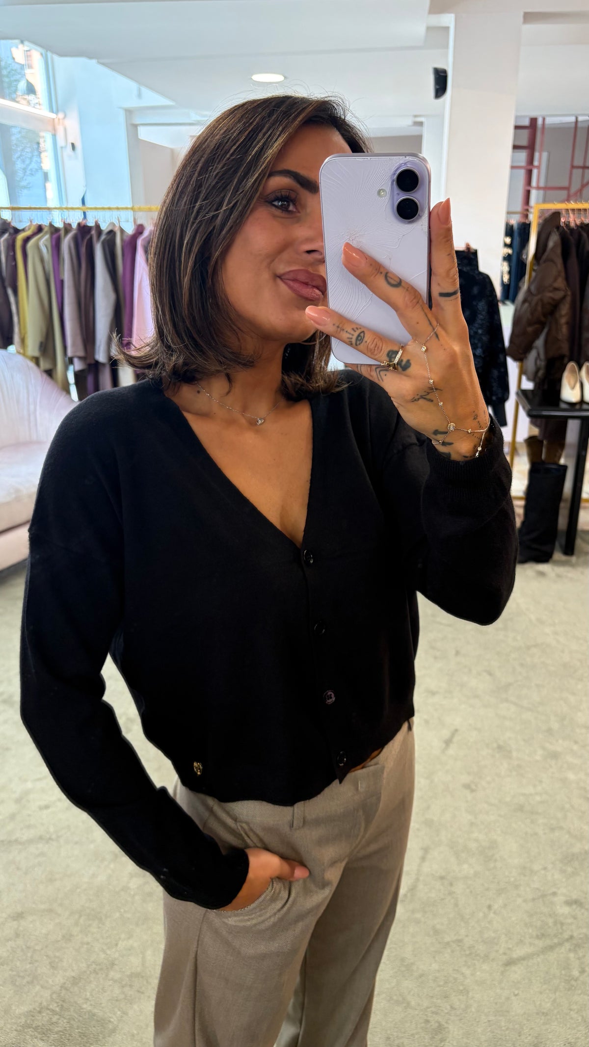 Cardigan nero mini misto lana tk