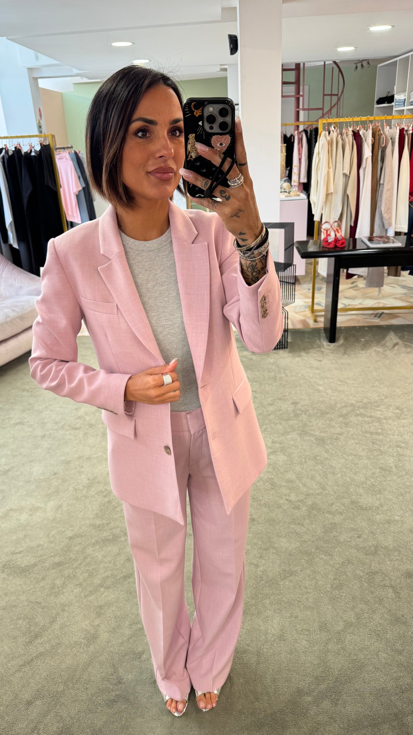 Pantaloni rosa malva melange dritto sl