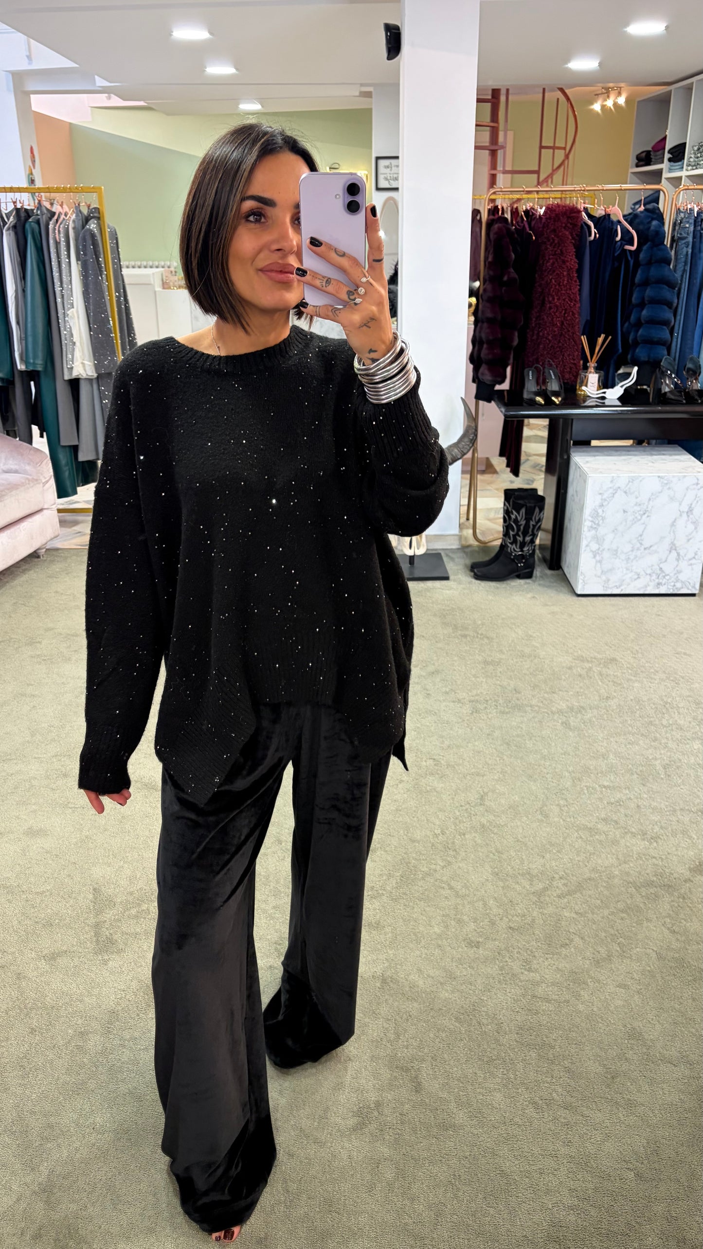 Maglione over nero con micropaillettes bj