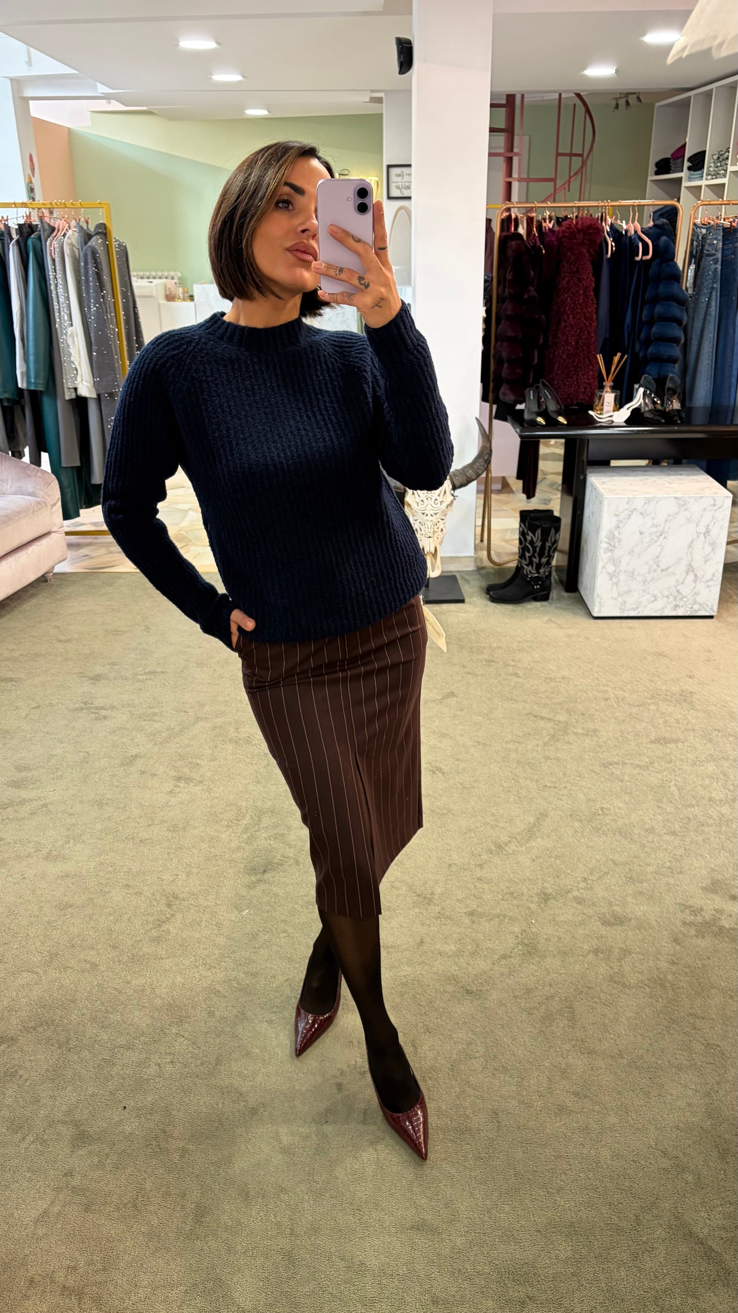 Maglione girocollo  blu navy a costine Irish