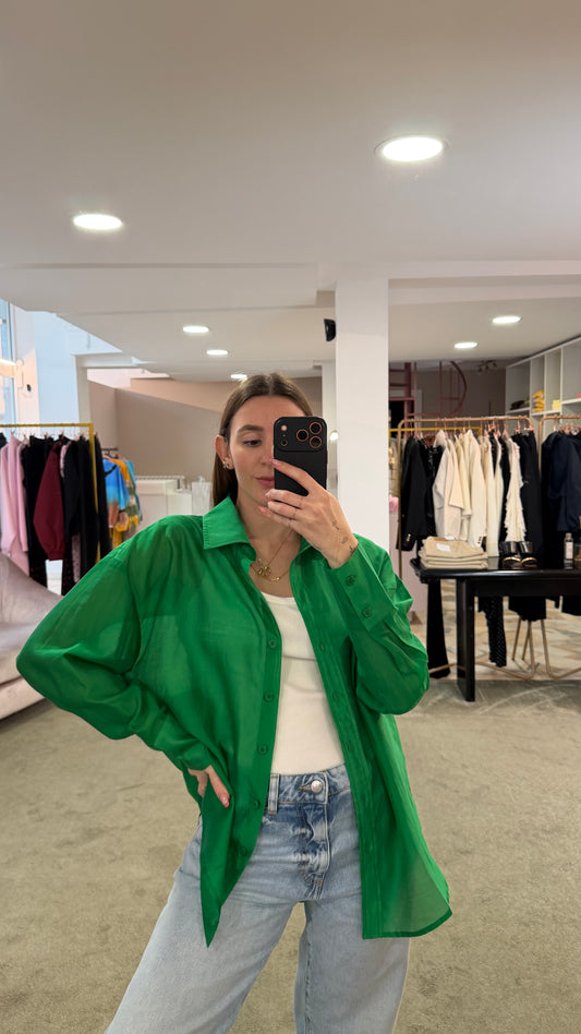 Camicia verde smeraldo over in tencel ay
