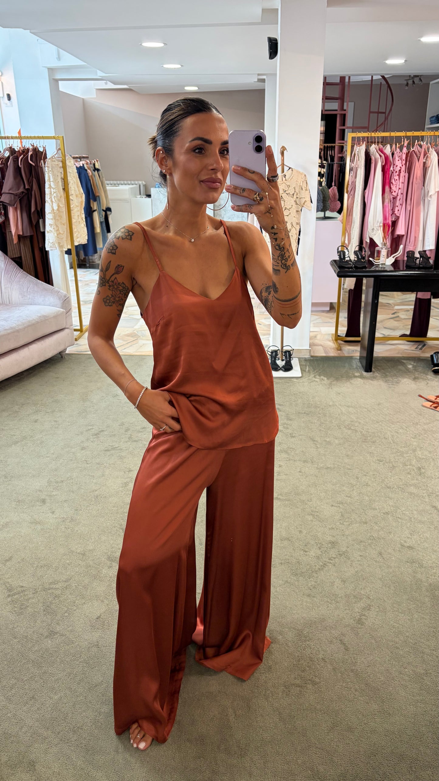Canotta mattone in satin ay
