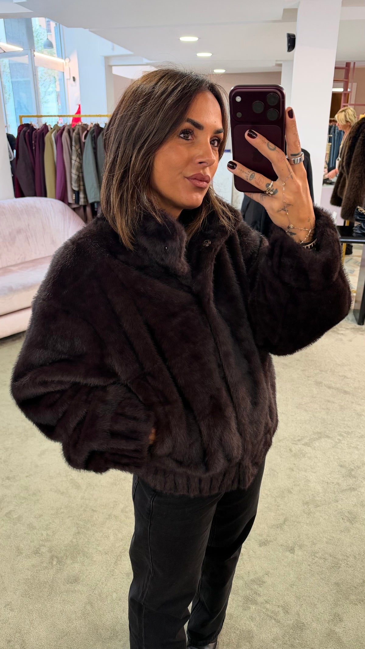 Bomber eco pelliccia marrone cioccolato sy