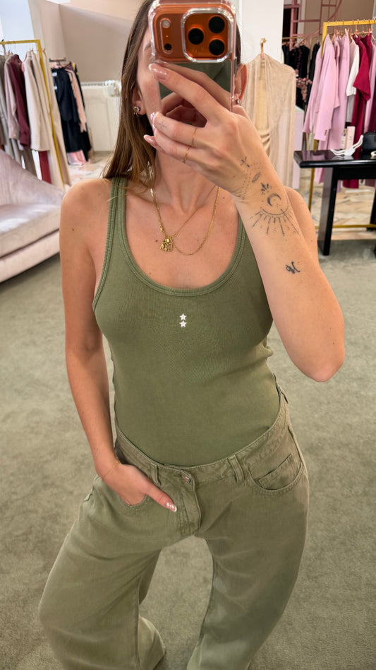 Canotta verde militare a costine Icon Denim