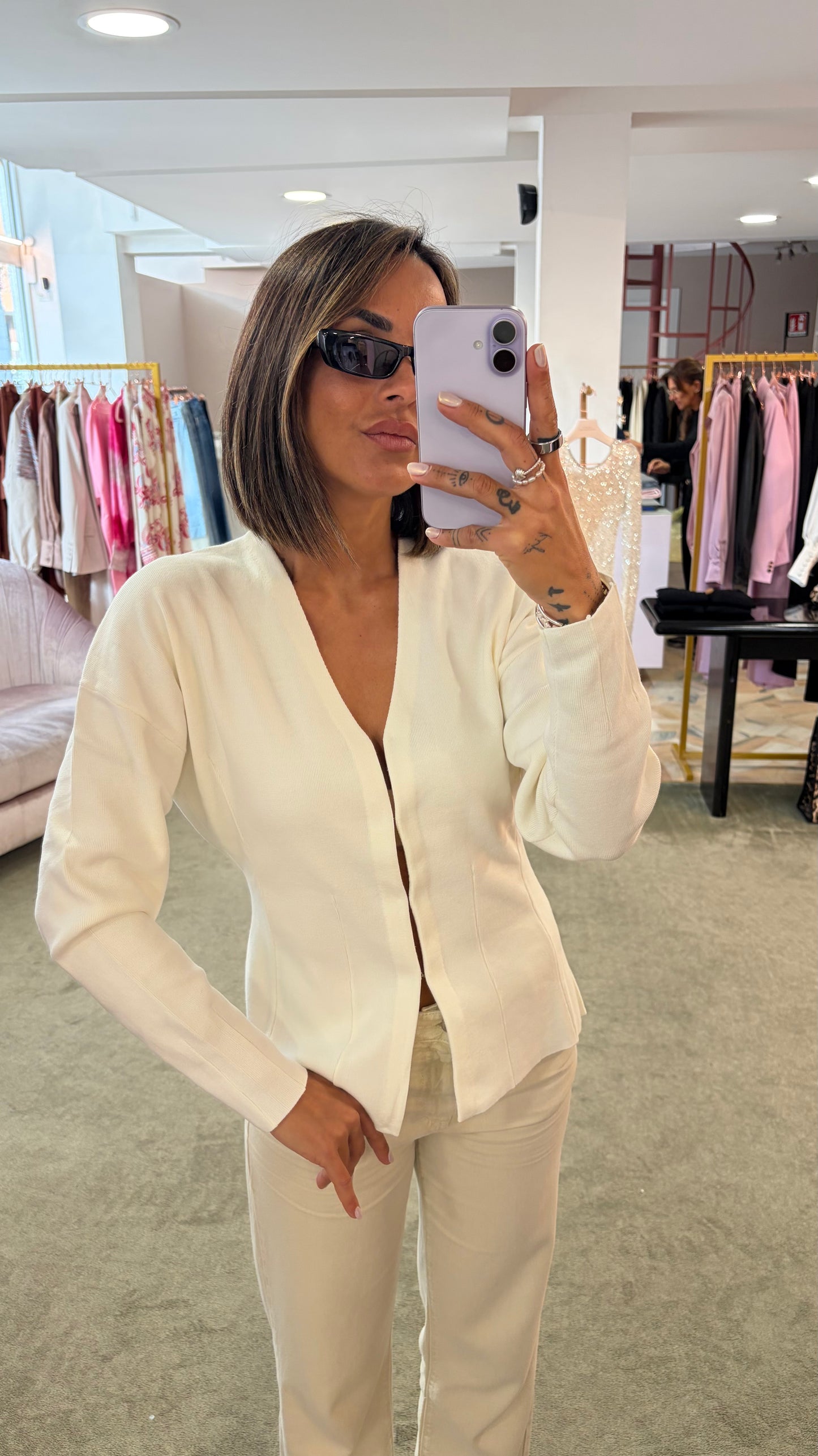 Cardigan giacca bianca sciancrata sl