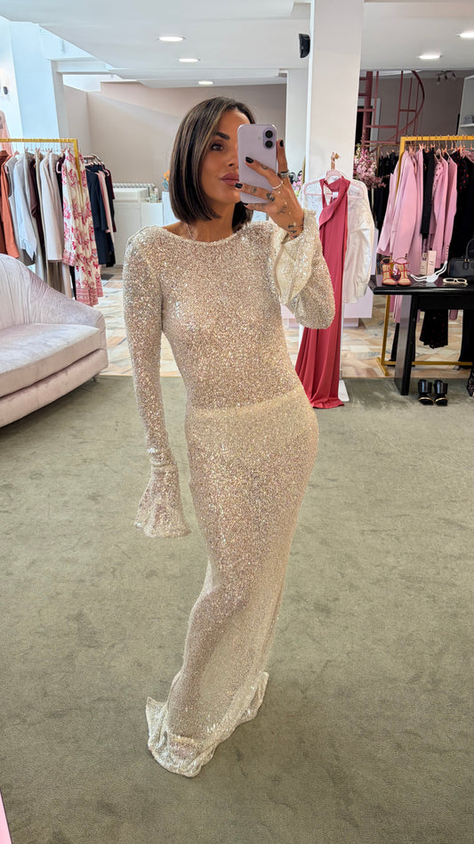 Abito manu40 lungo platino  paillettes tw