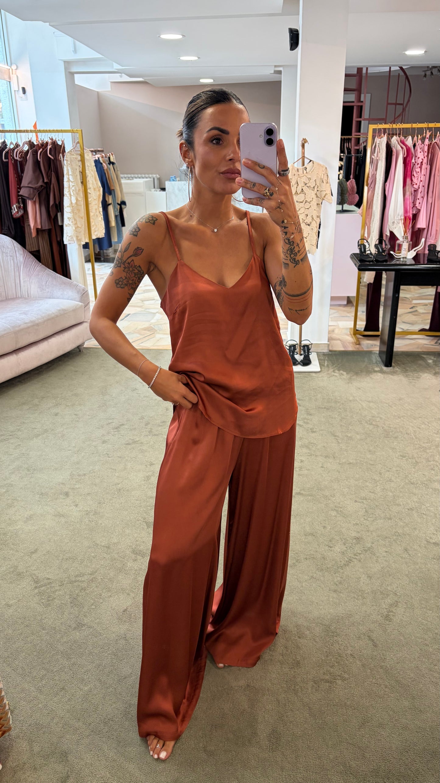 Canotta mattone in satin ay