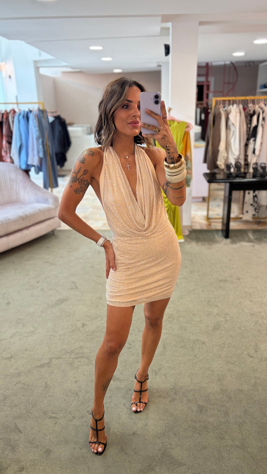 Abito mini lipe nude crystal tw
