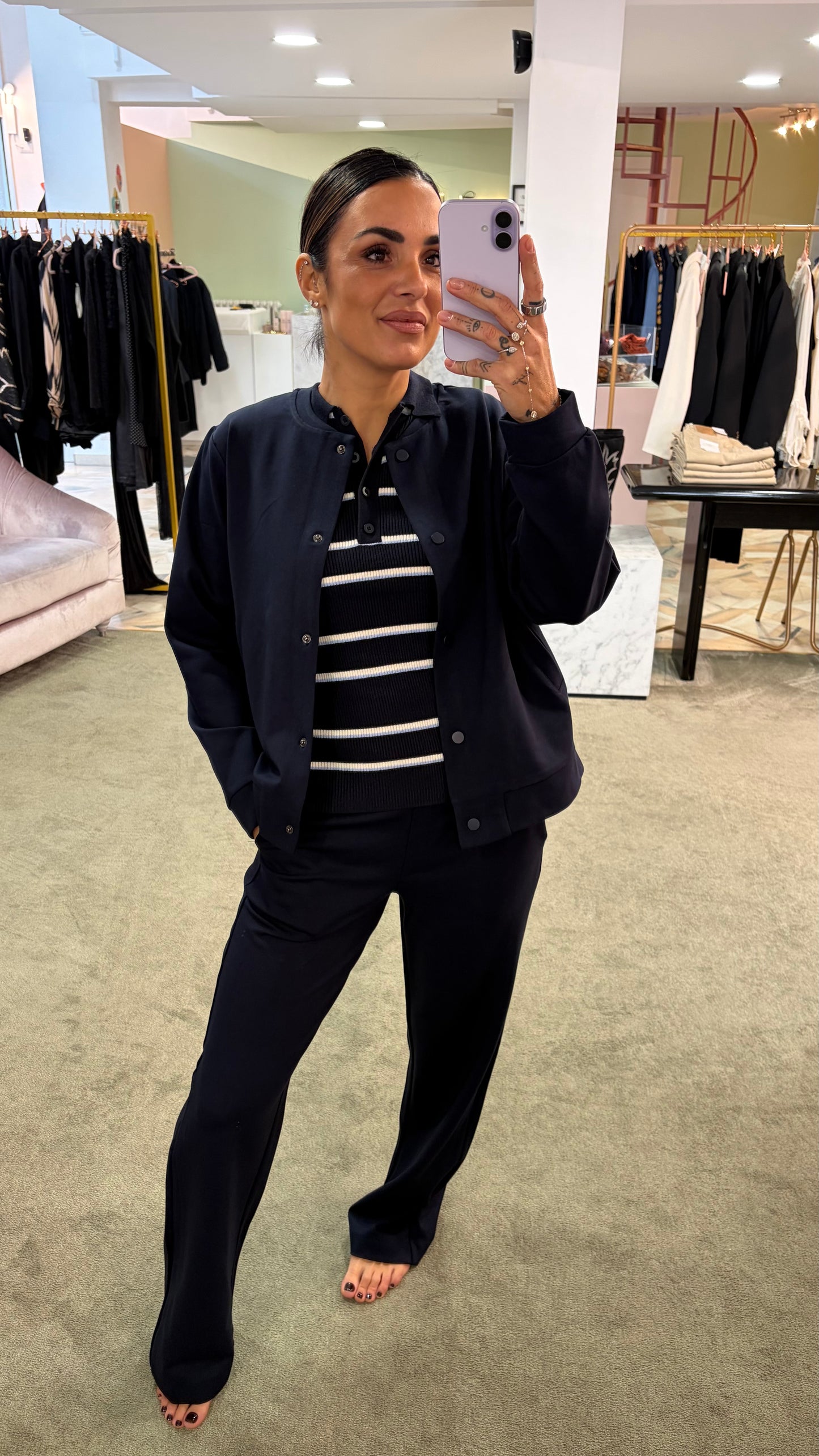 Felpa bomber blu notte in viscosa sy