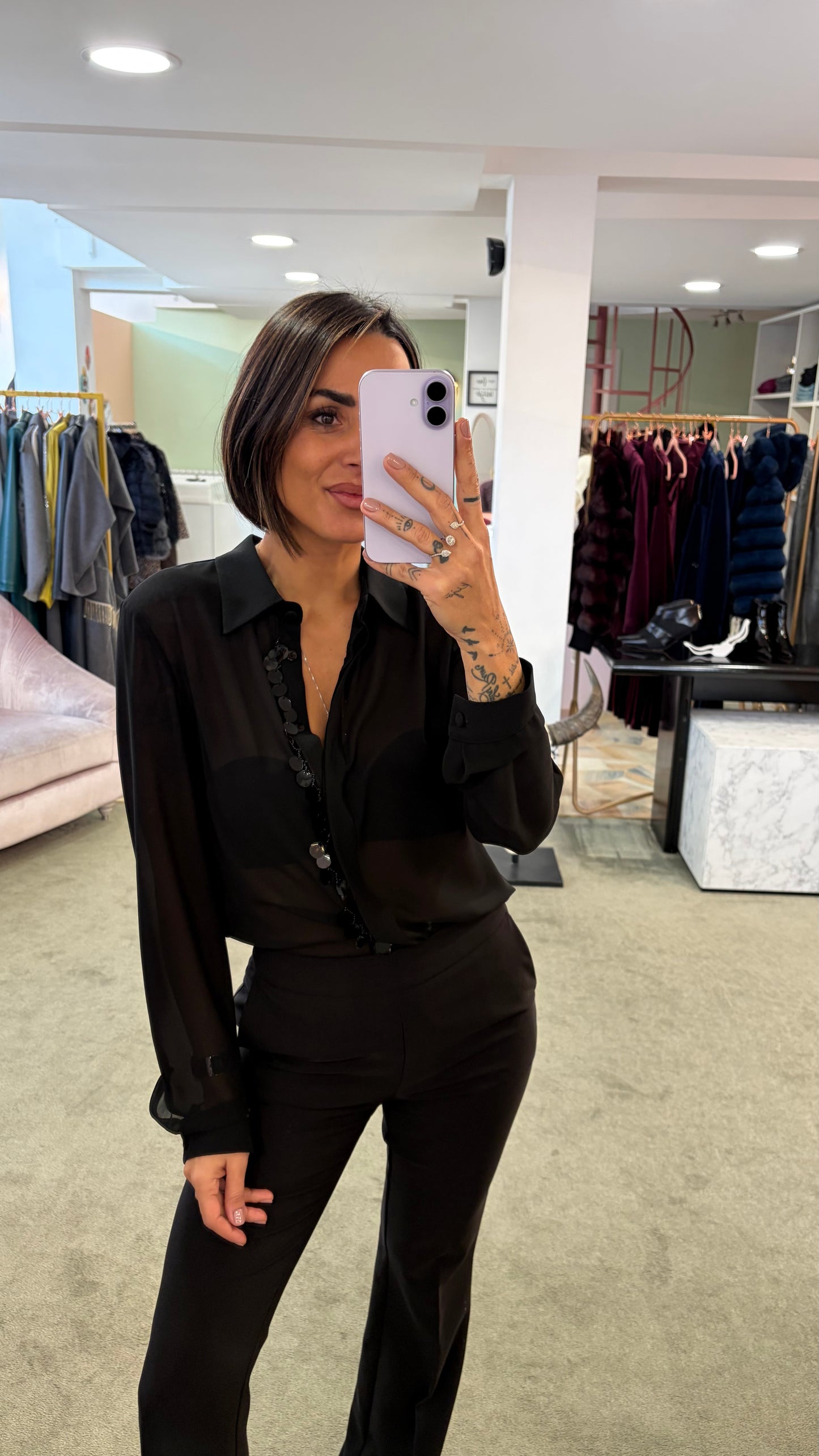 Camicia nera con paillettes fr