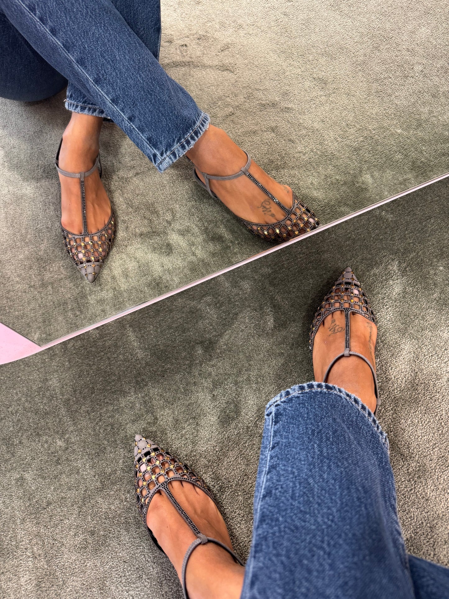 Slingback grigia a rete crystal
