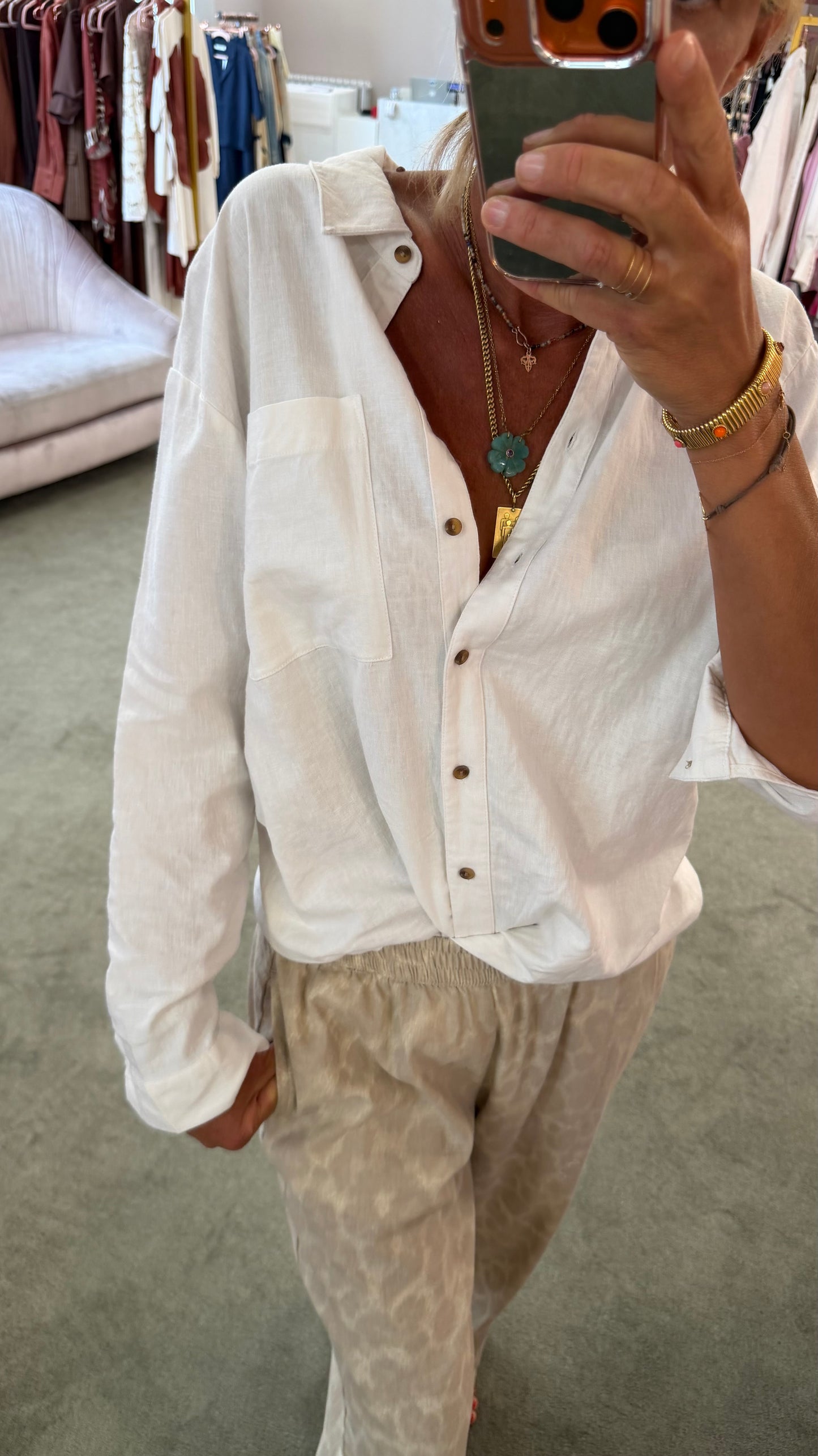 Camicia bianco latte in lino sy