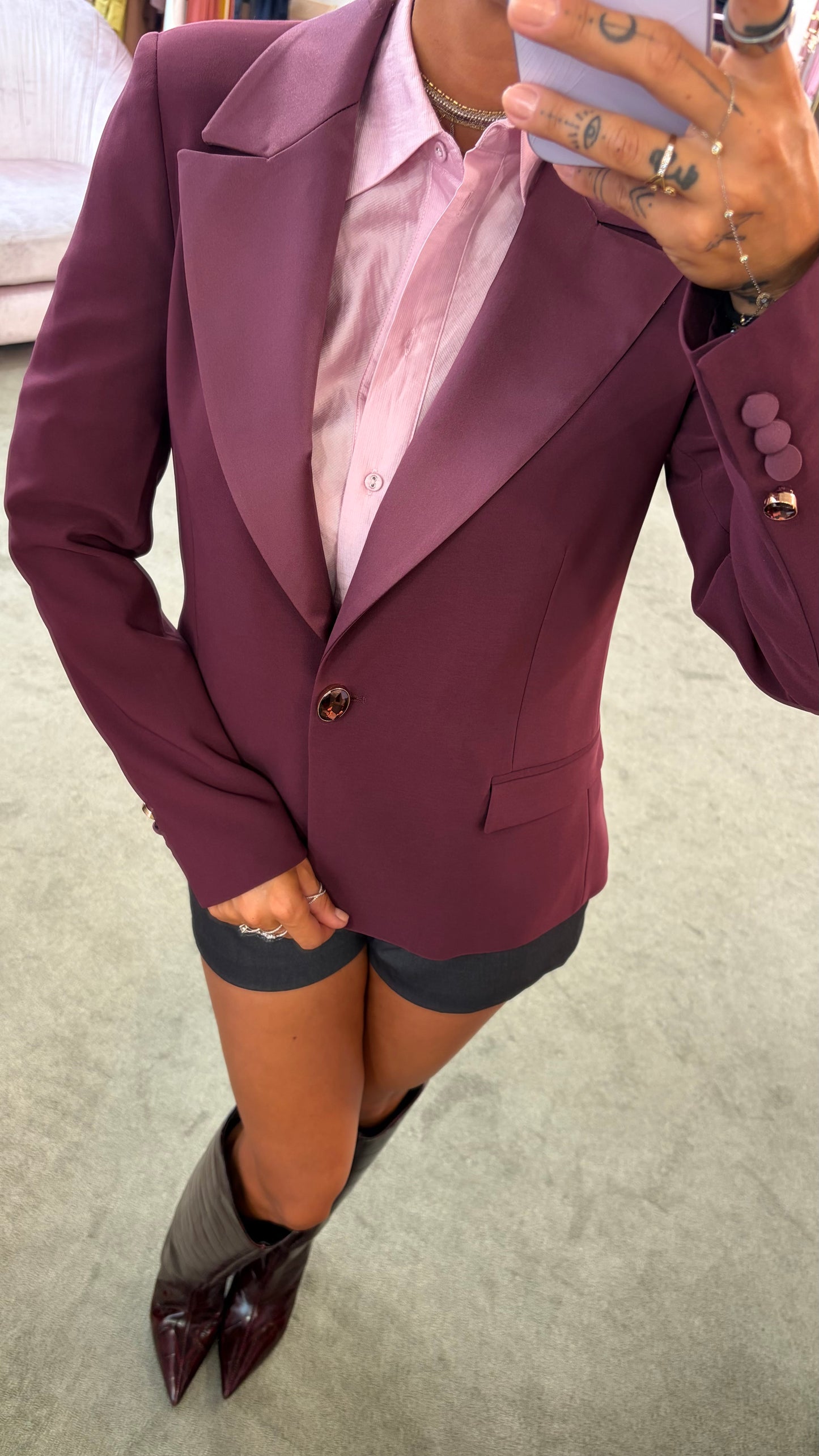 Blazer slim corto bordeaux rever in raso fr