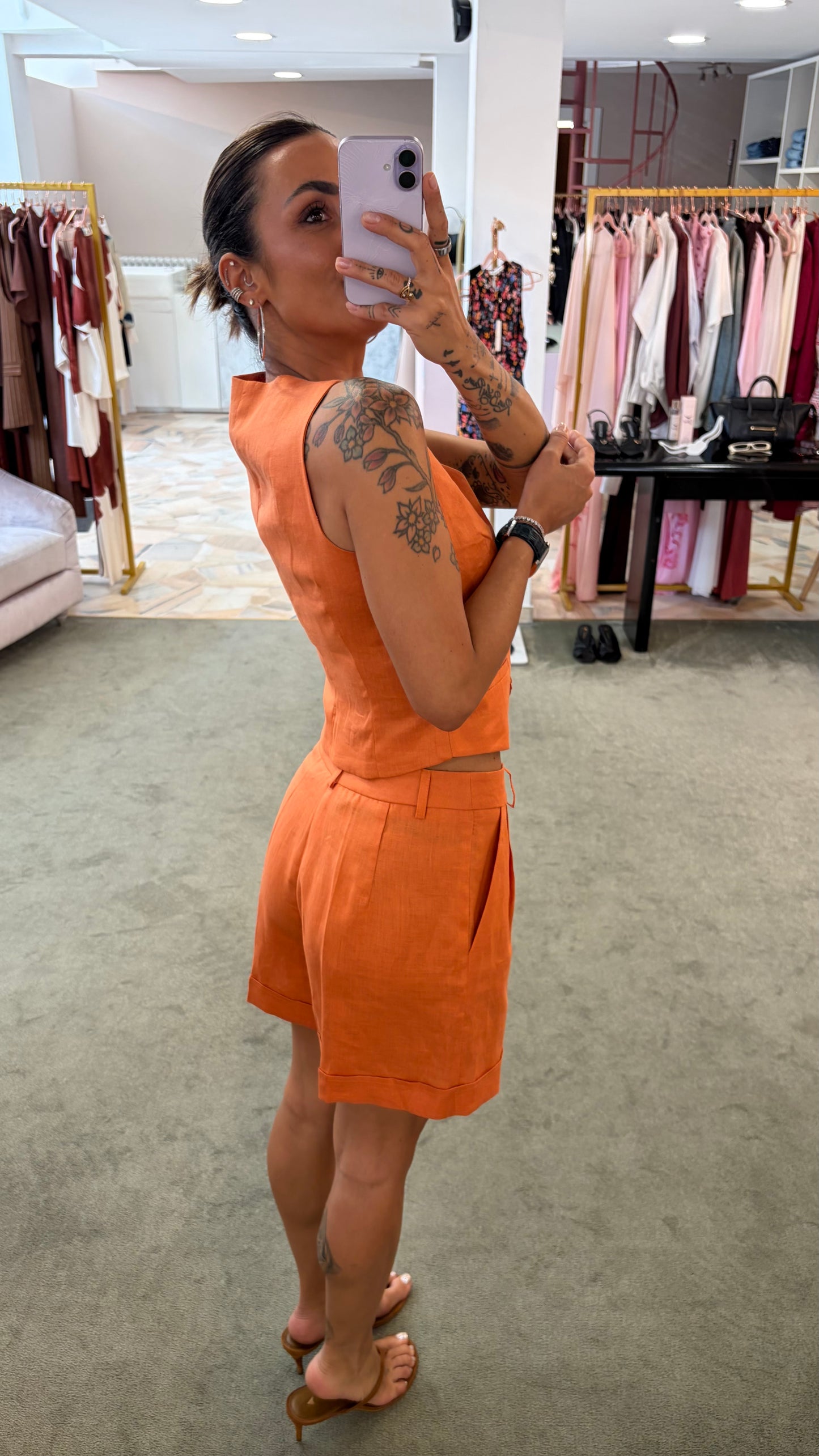 Shorts arancio in lino Actualee