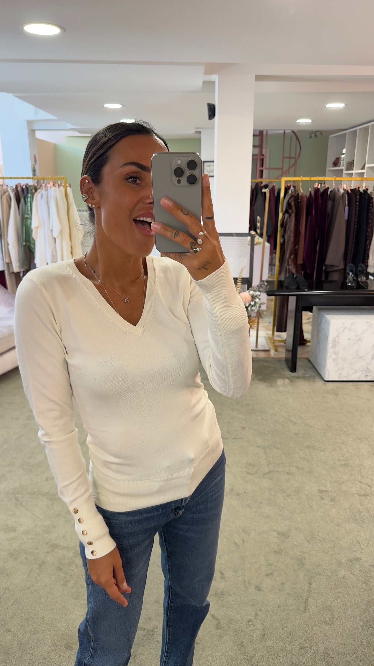 Maglione panna scollo a v in viscosa fr