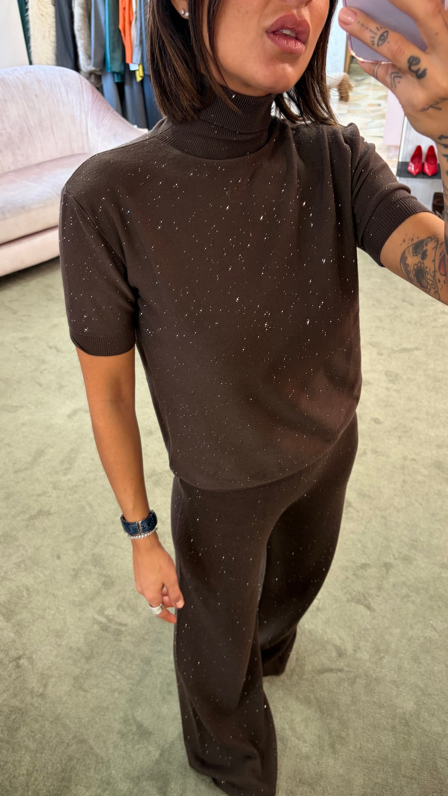 Dolcevita manica corta marrone testa di moro Hinnominate in maglia