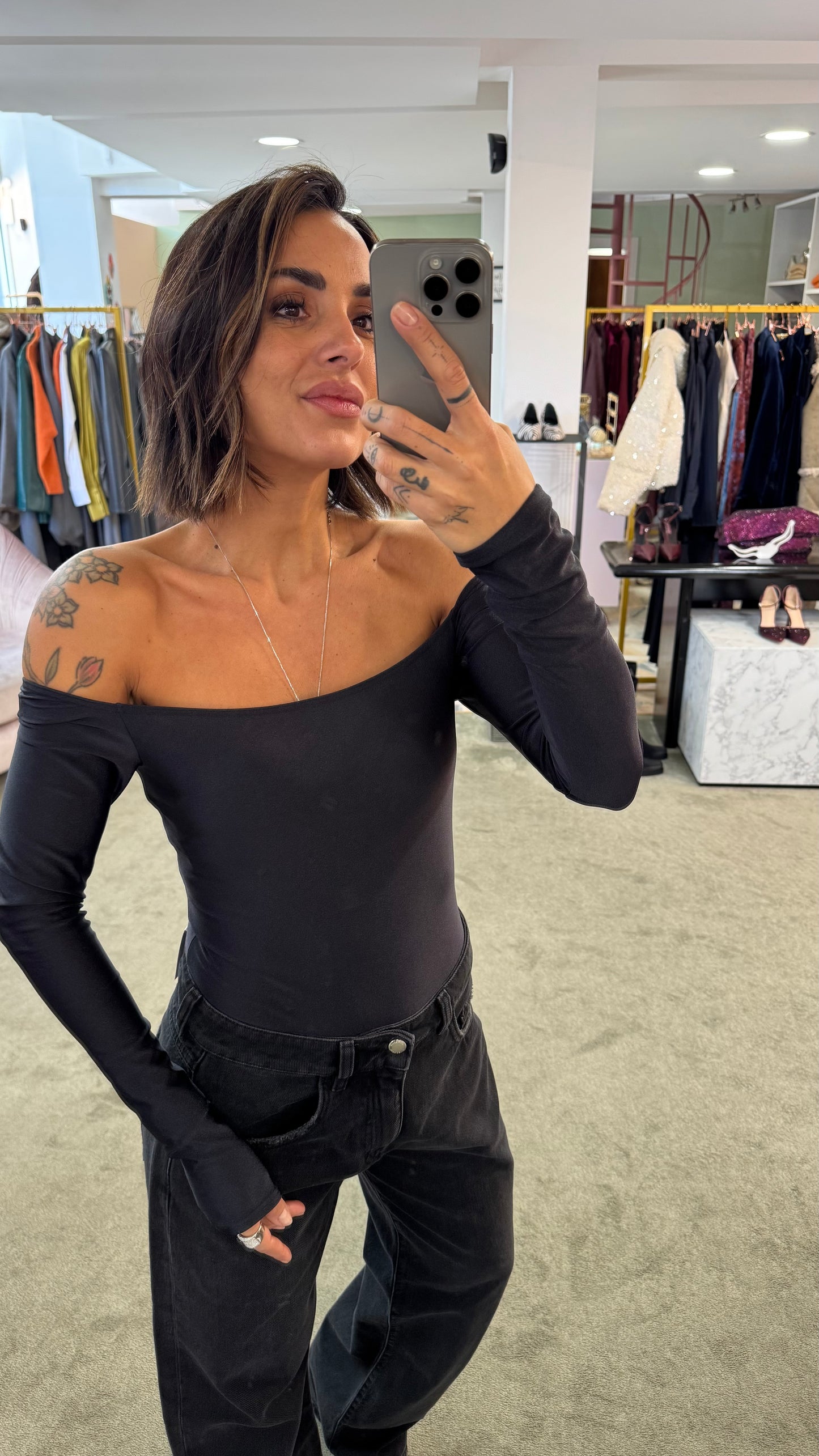 Body nero scollo squadrato in lycra Matinee