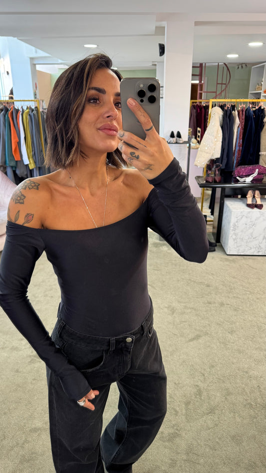 Body nero scollo squadrato in lycra Matinee