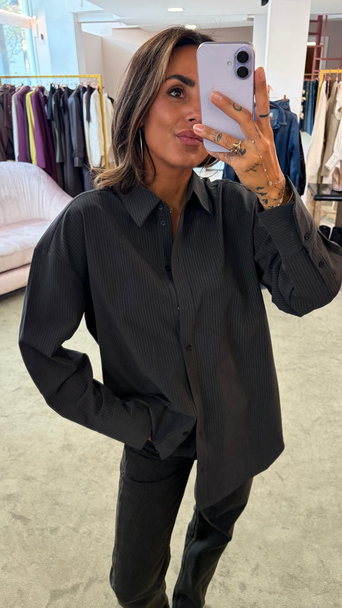 Camicia grigia gessata loose aw