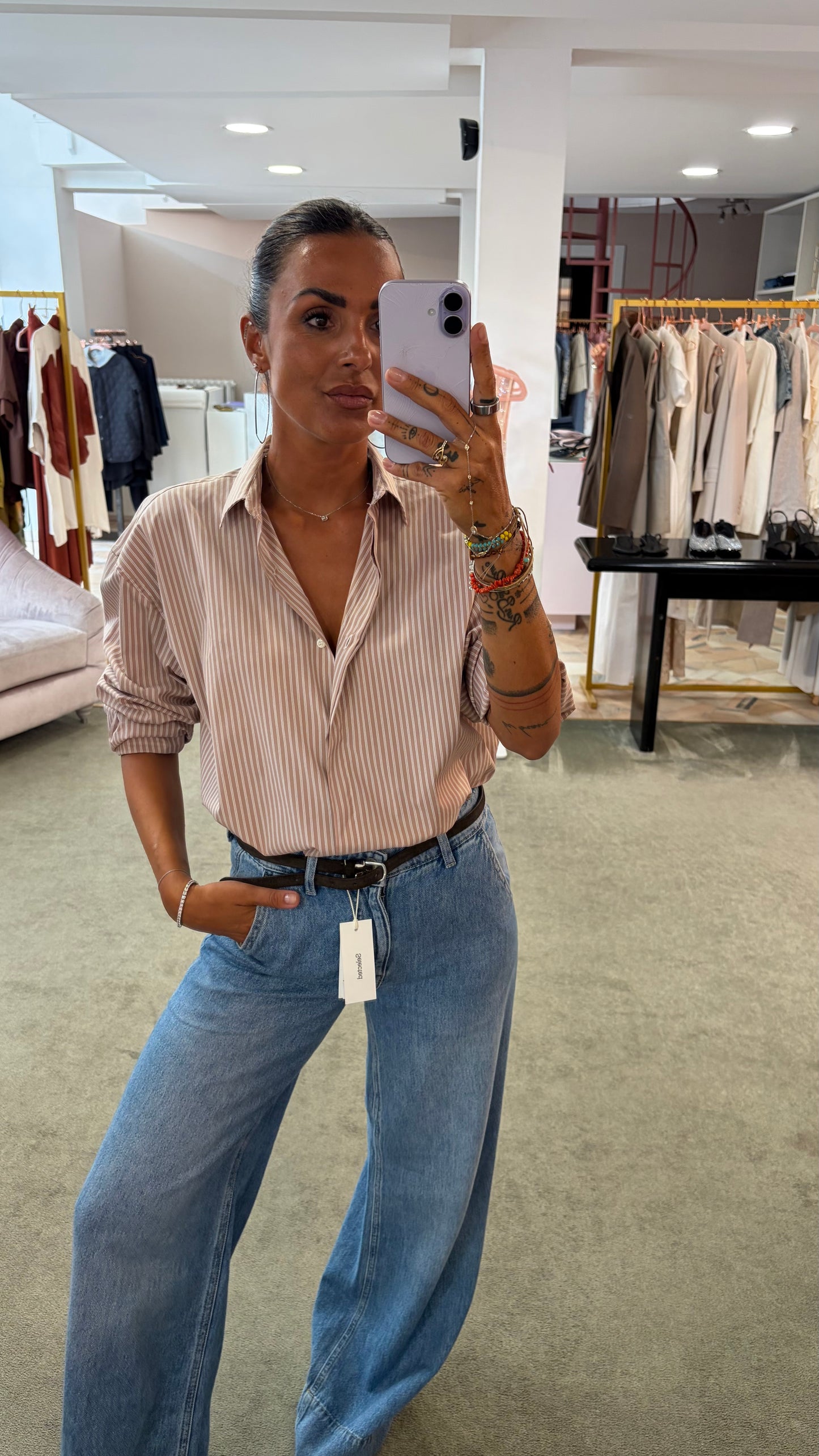 Camicia cammello a righe regular Marsem