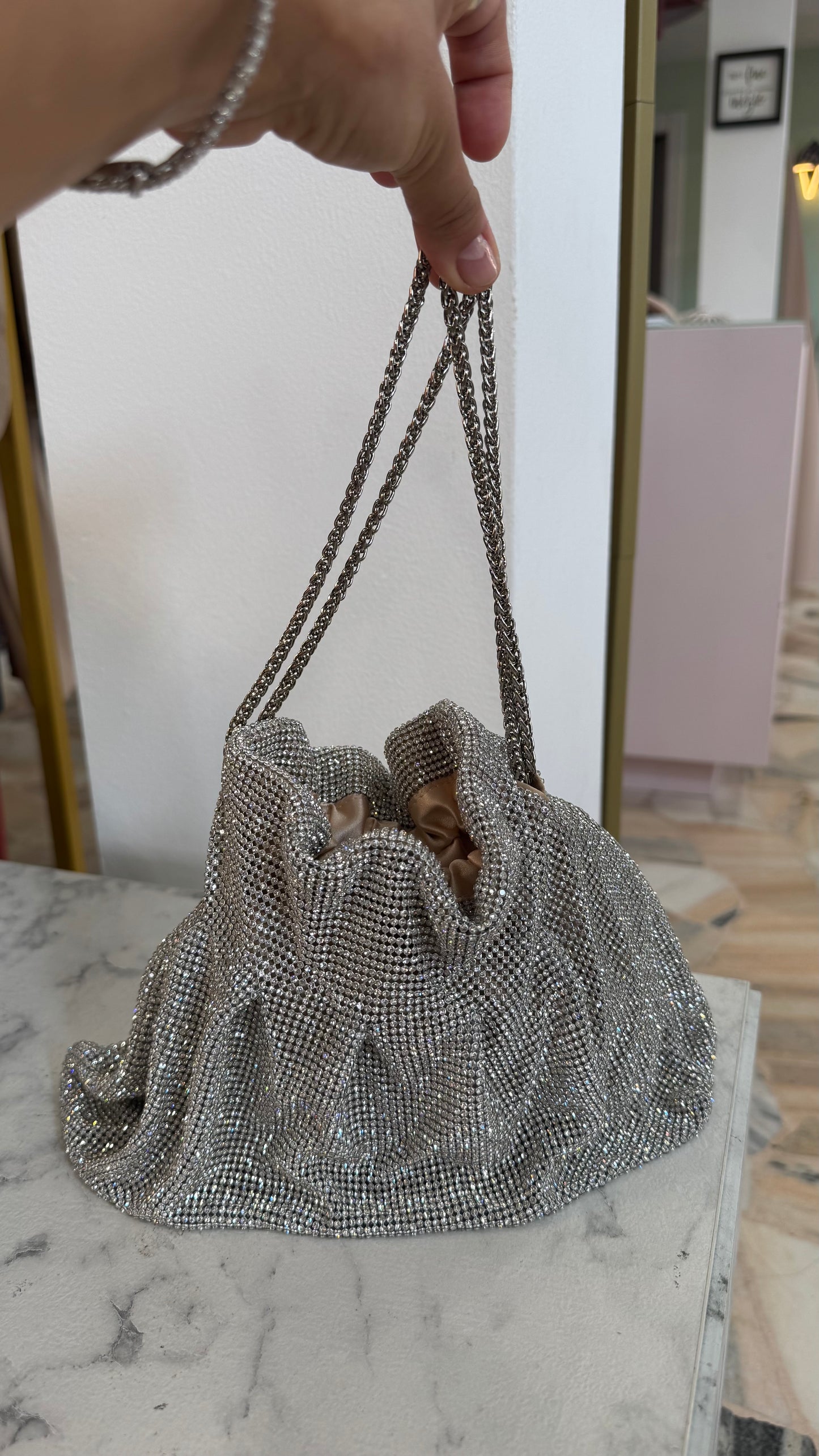 Borsa sacchetto toronto argento con cristalli