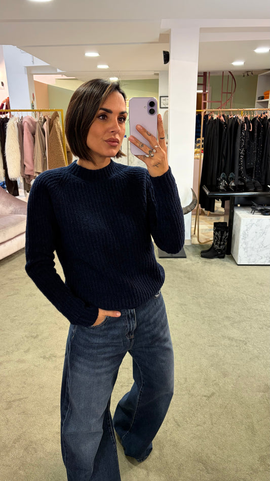 Maglione girocollo  blu navy a costine Irish