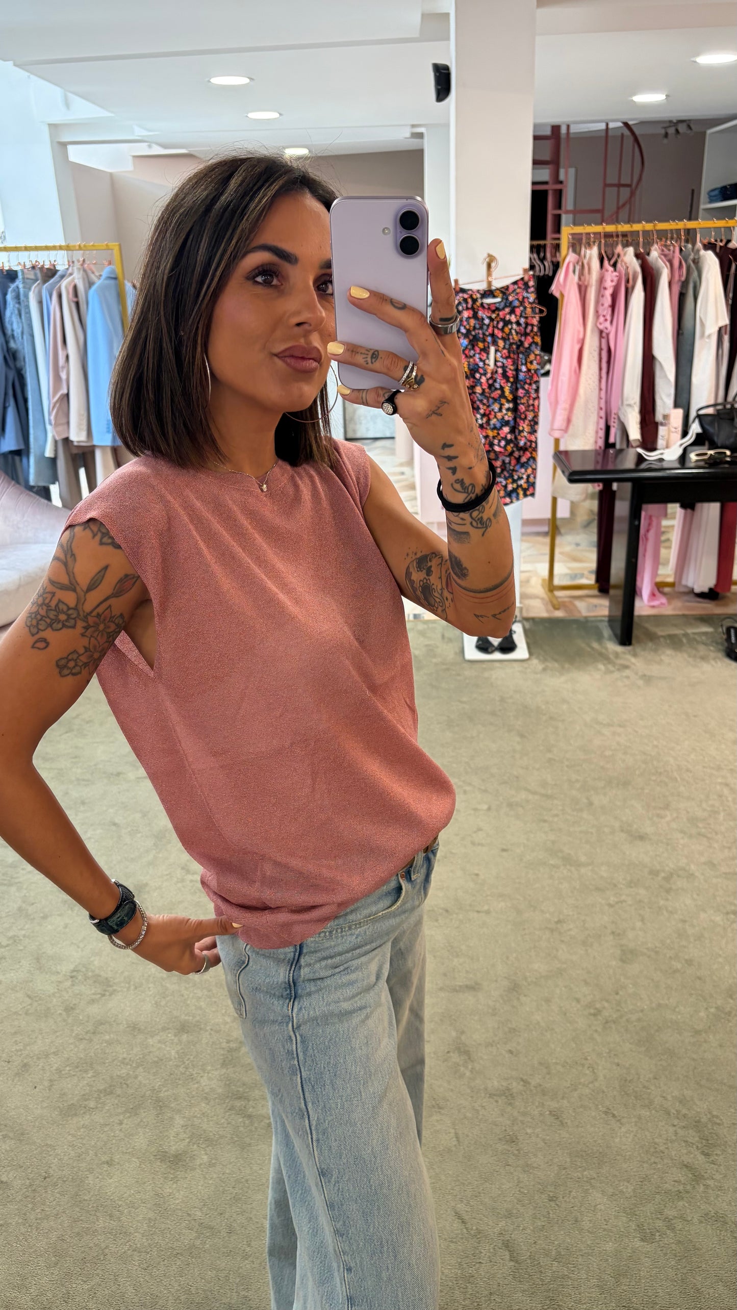 Canotta rosa lurex girocollo ay