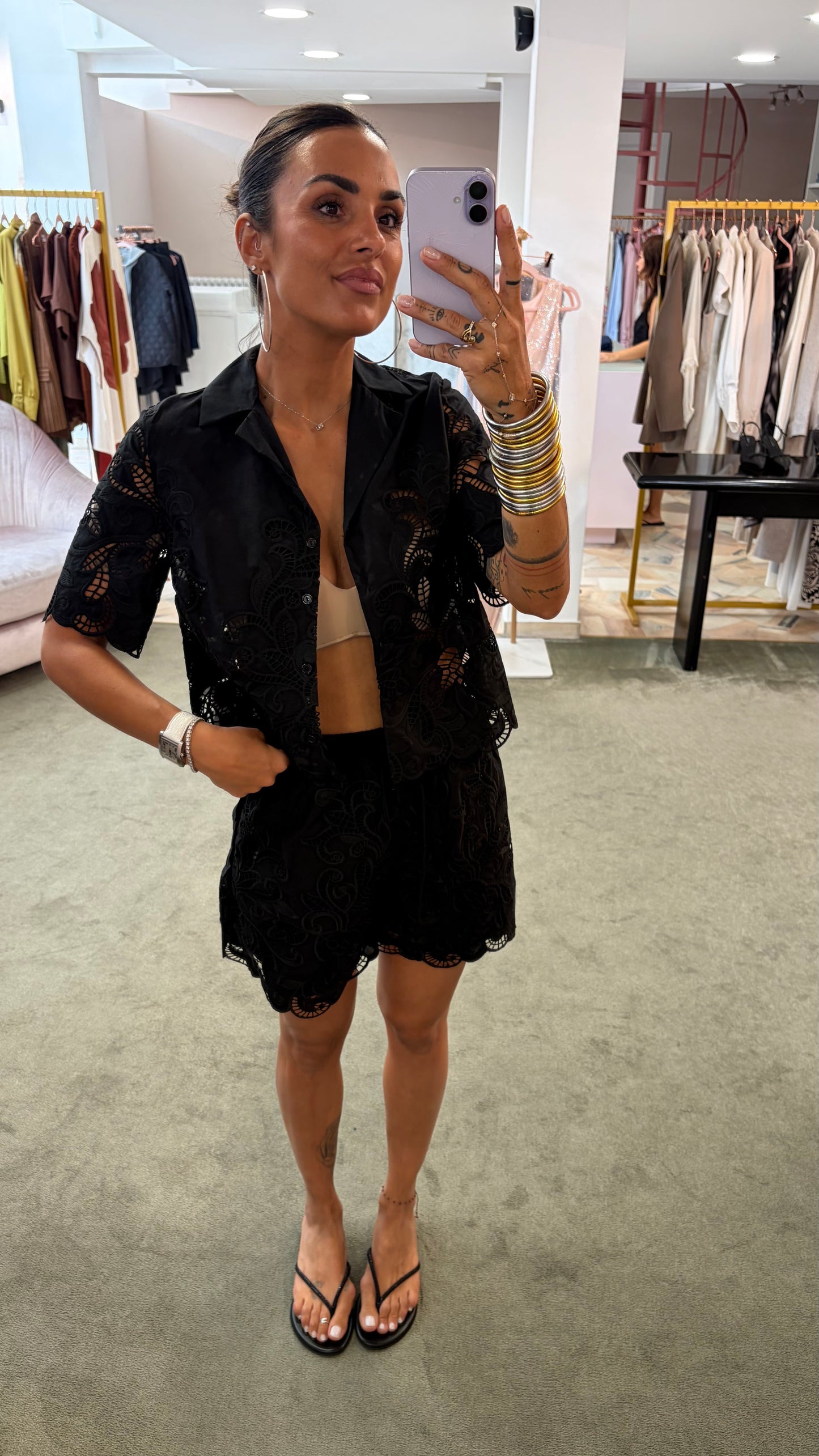 Shorts nero in pizzo gl