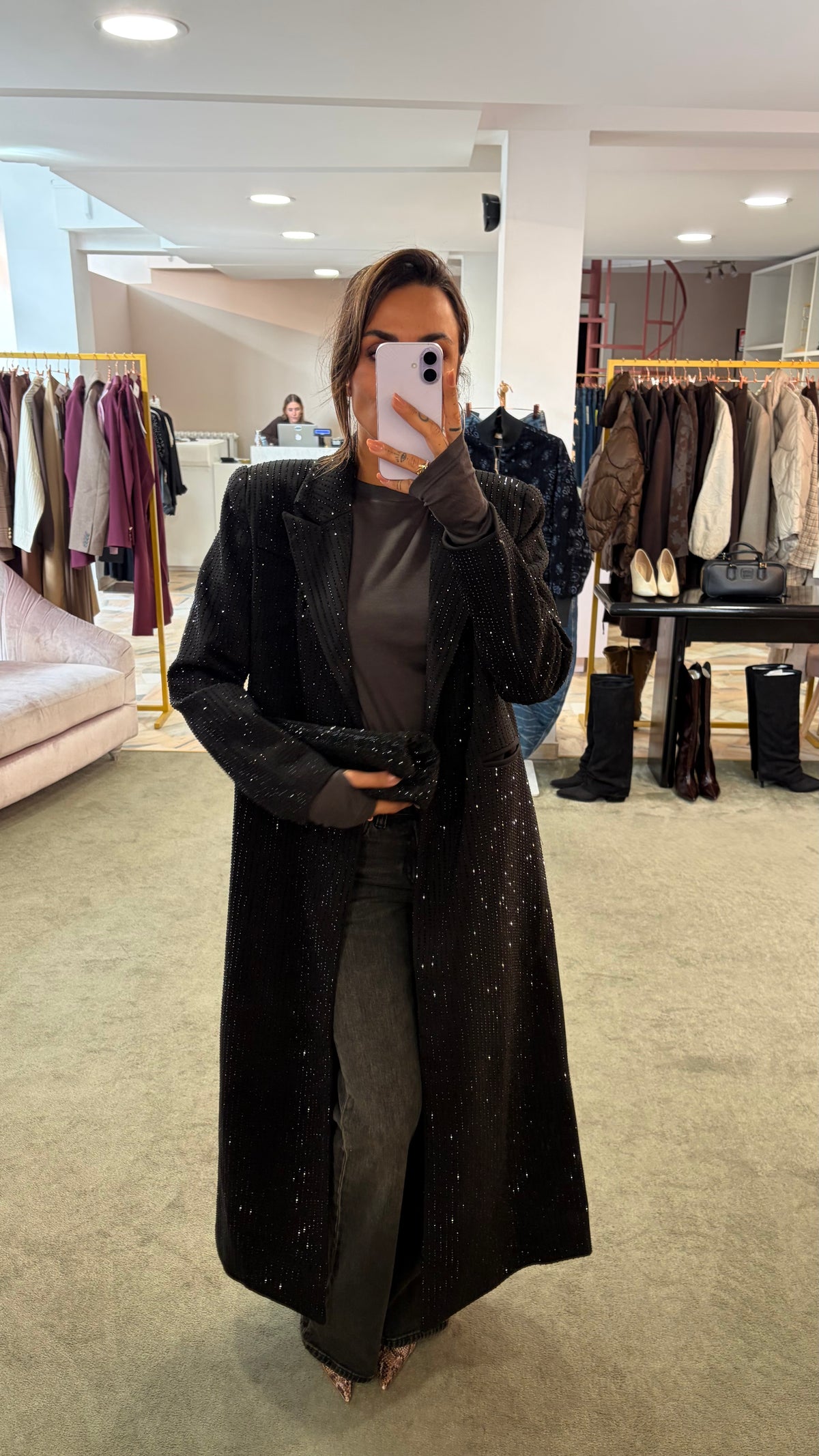 Cappotto lungo nero cristalli tw