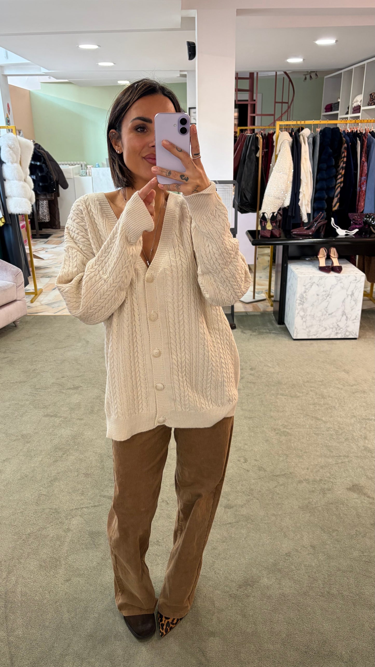 Cardigan a trecce MAR DE MARGARITAS panna