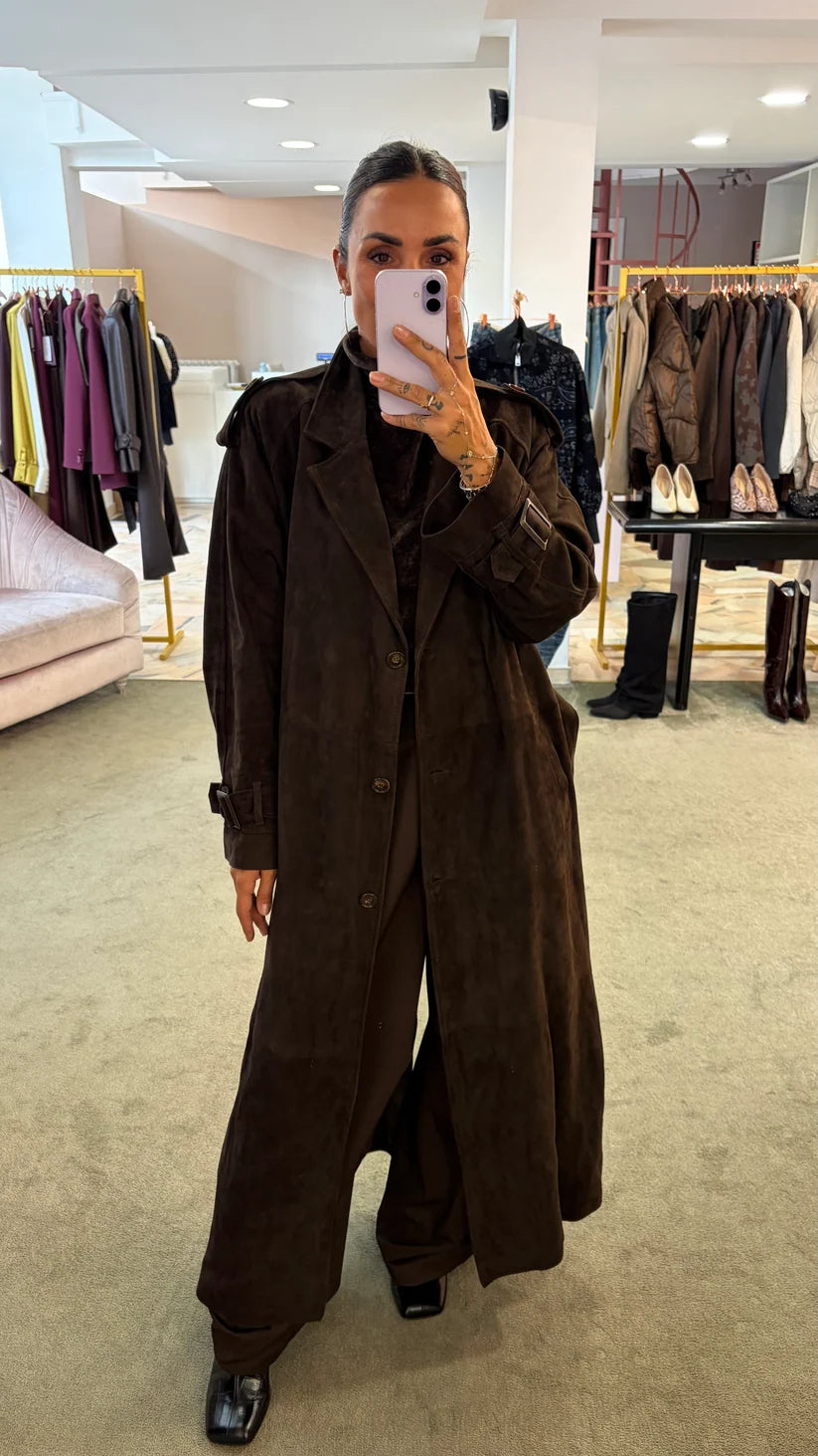 Trench lungo con cintura scamosciato Marsem