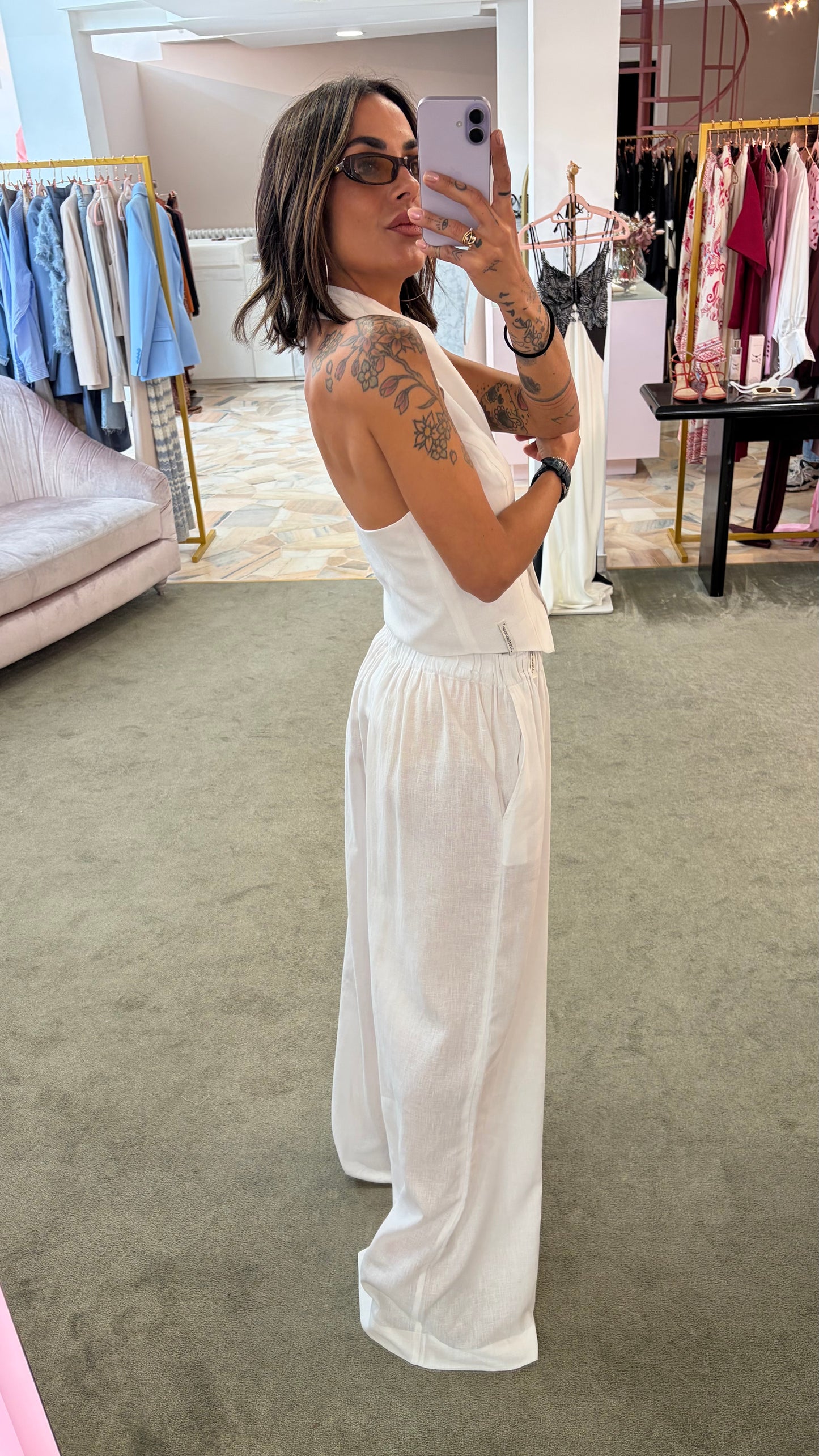 Pantaloni bianchi wide leg in lino Hinnominate