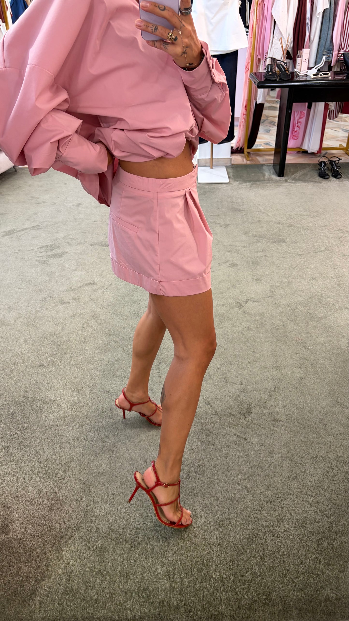 Abito camicia rosa con pareo in popeline ks