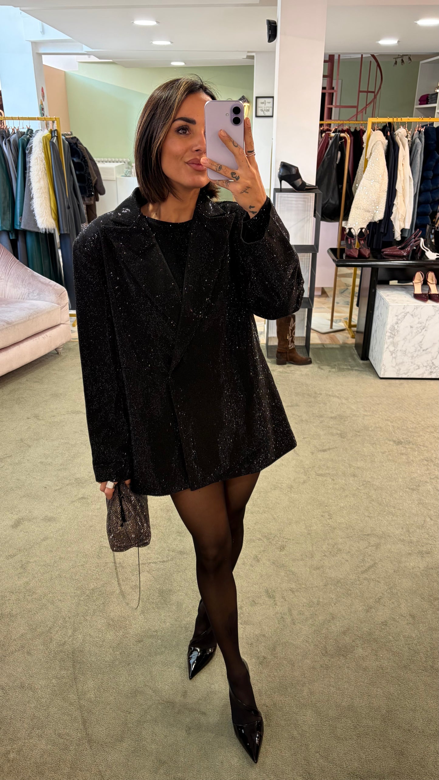 Blazer nero over doppiopetto crystal tw