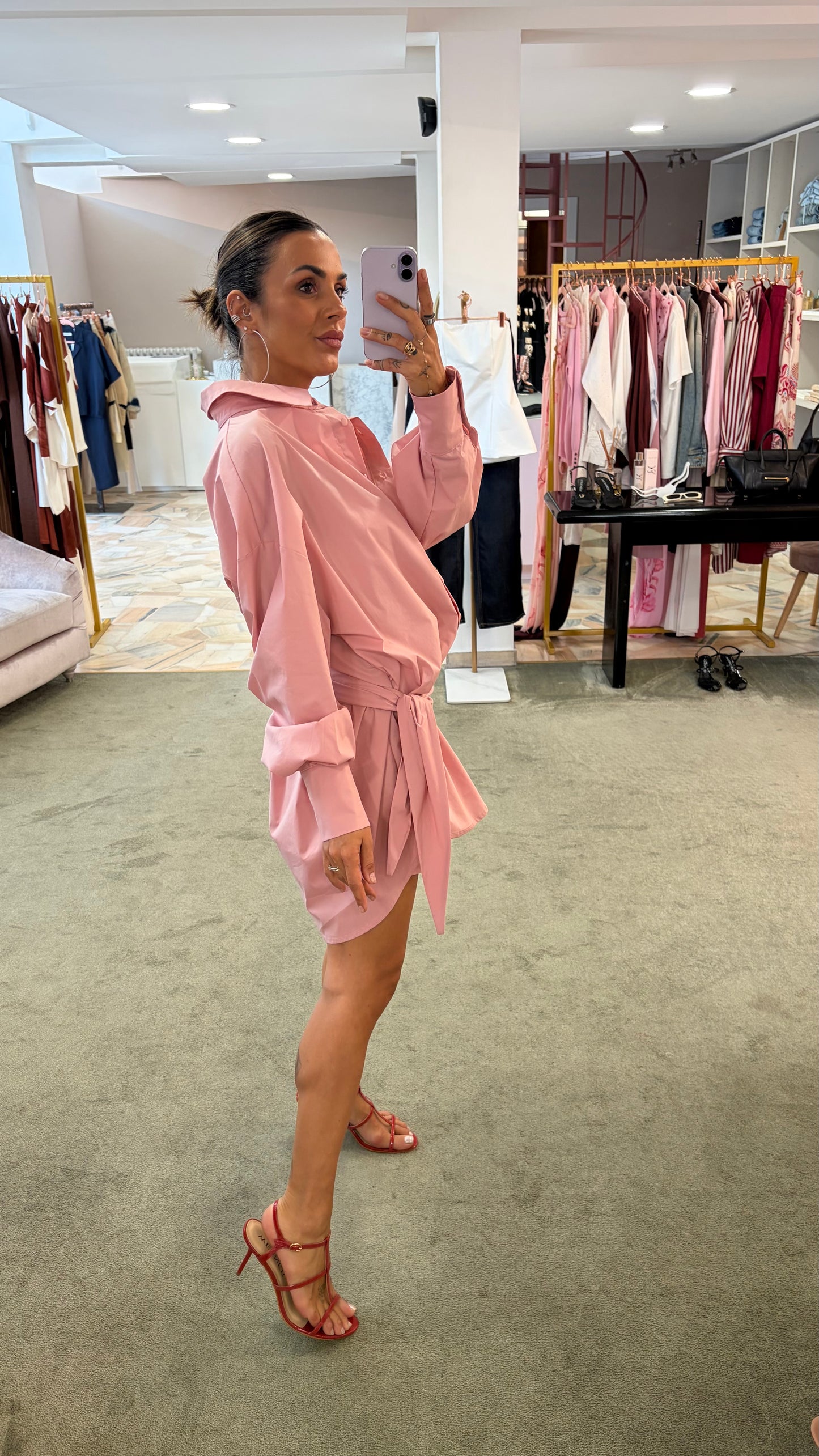 Abito camicia rosa con pareo in popeline ks