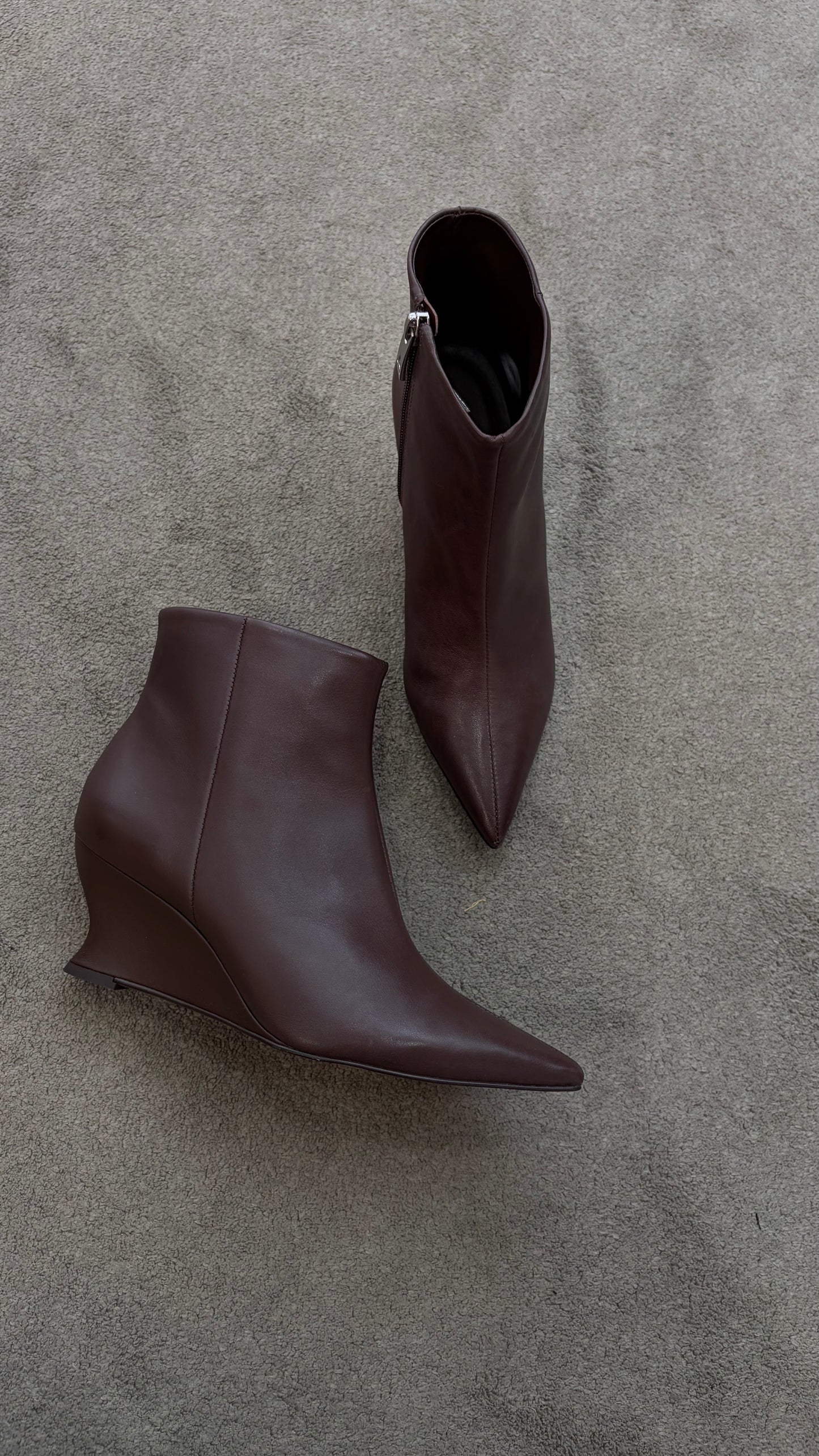 Stivaletto marrone cioccolato in pelle con tacco zeppa cr