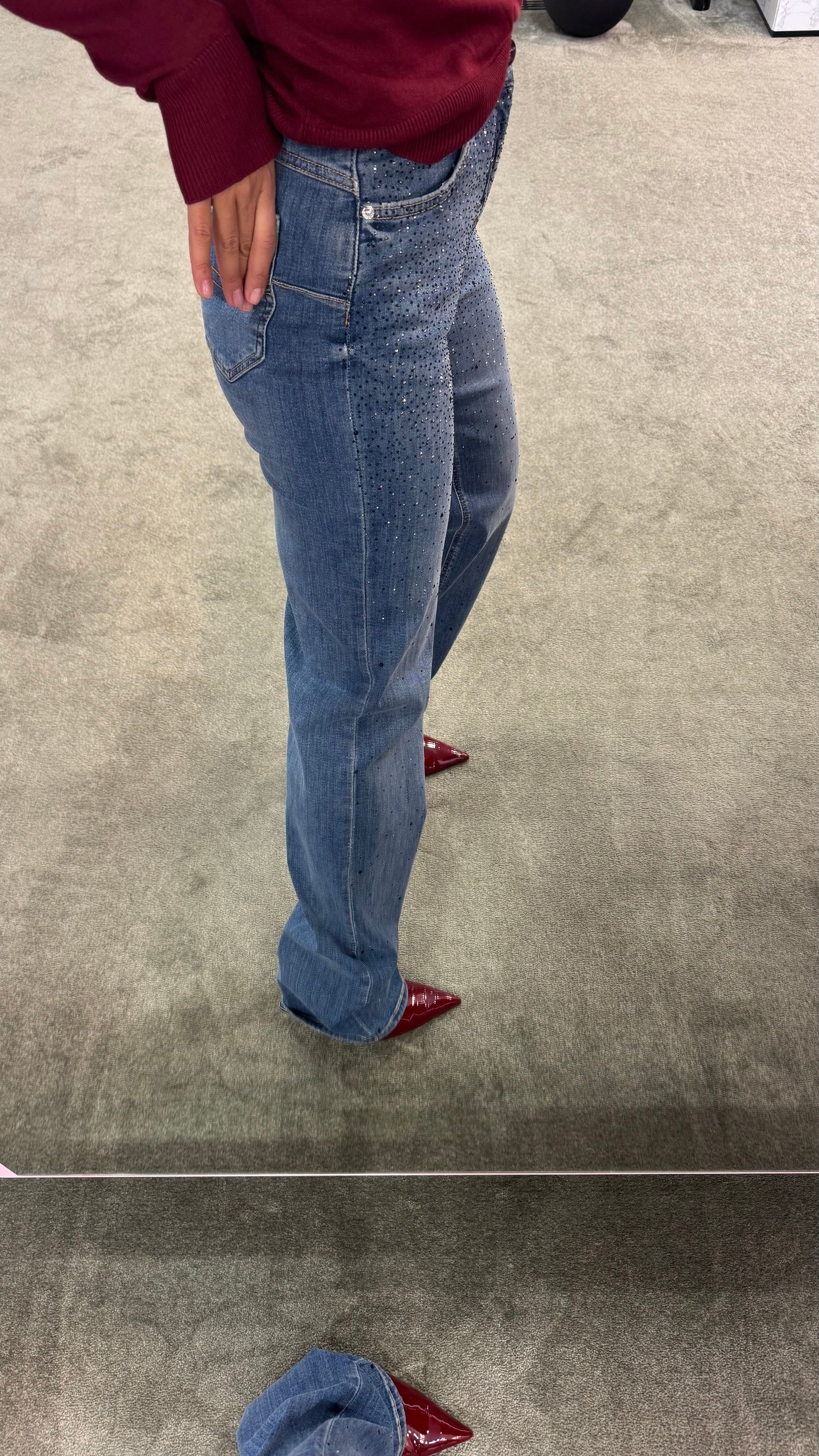 Jeans straight denim medio con cristalli fr