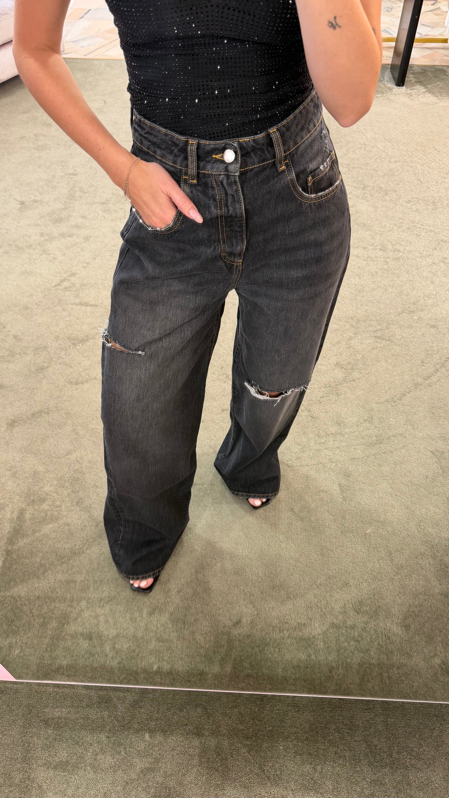 Jeans poppy grigi con strappi Icon A/I26