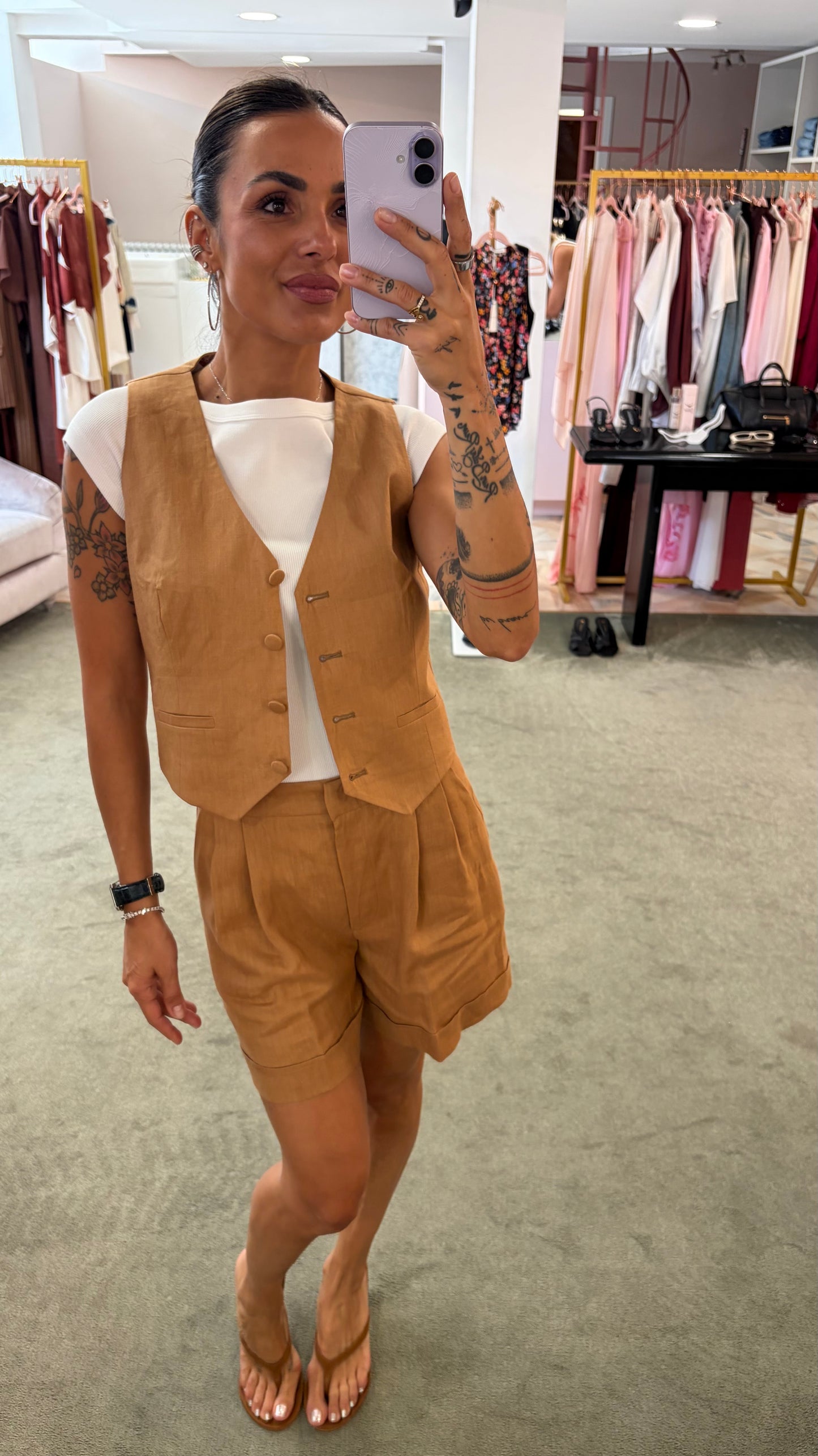 Gilet cammello in lino Actualee