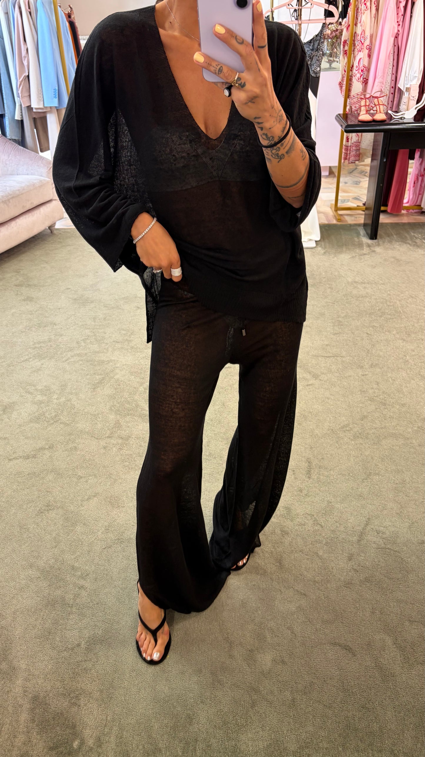 Pantaloni neri in lino fy