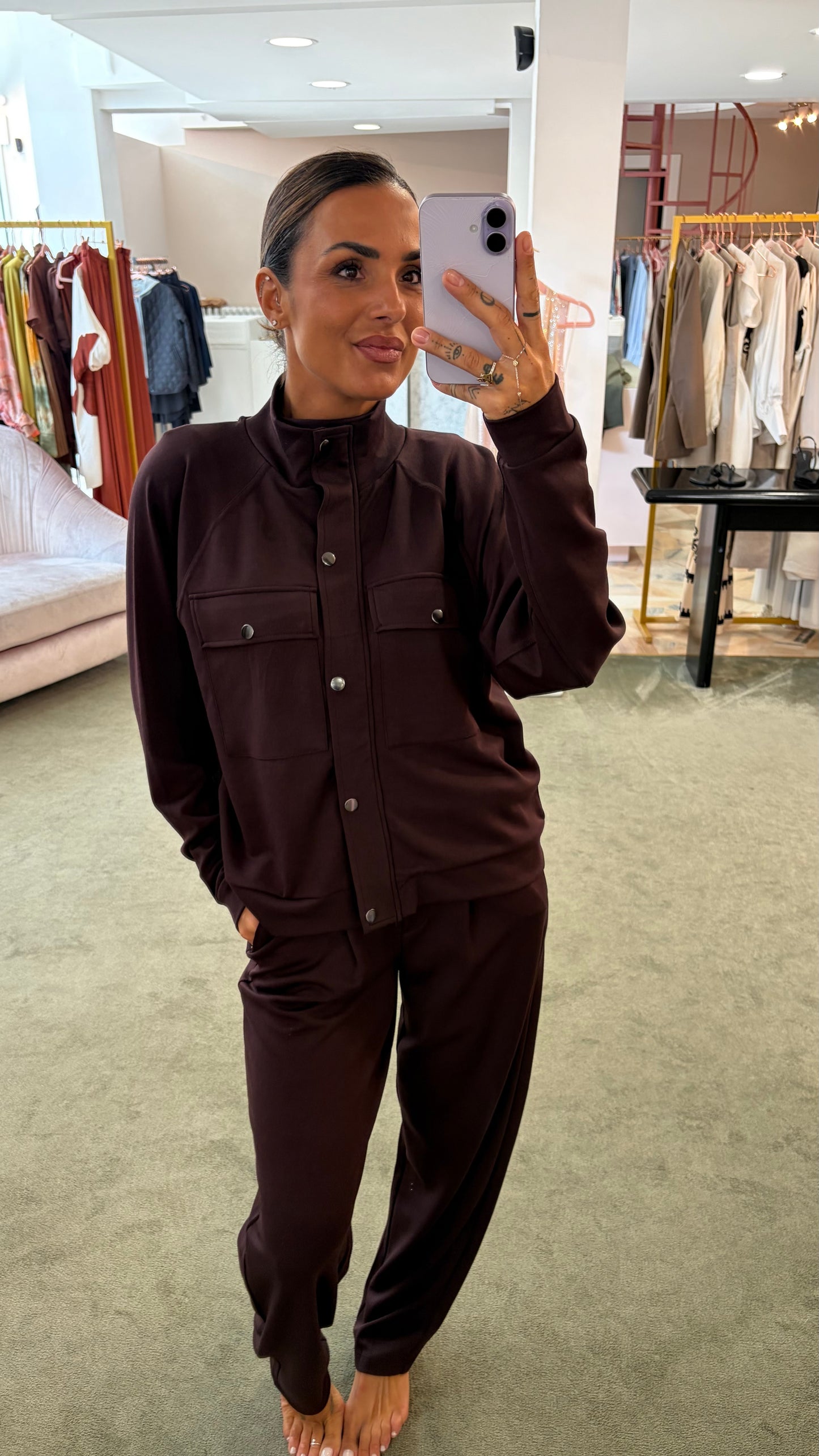 Felpa con zip vinaccia in modal sy