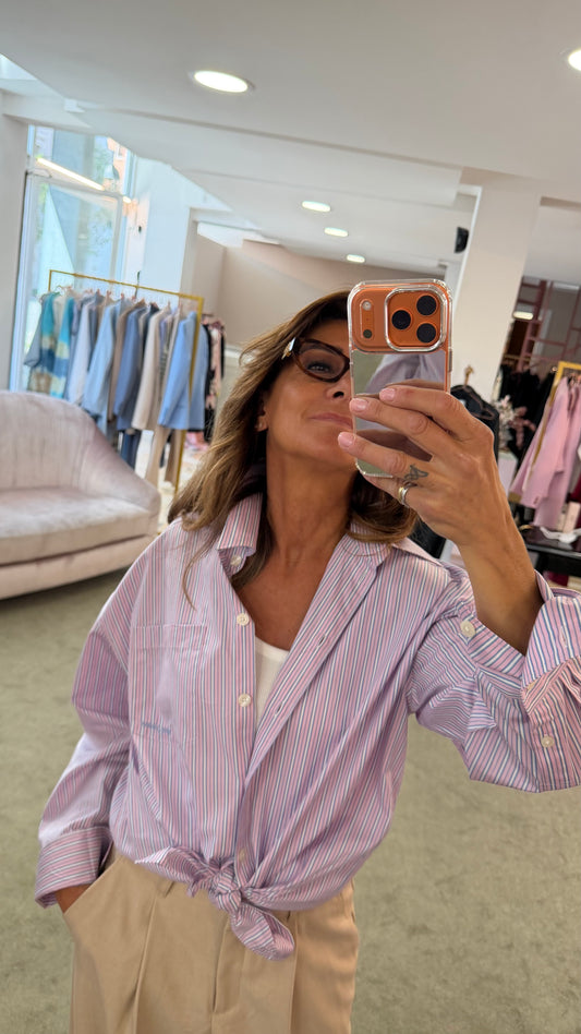 Camicia over a righe rosa bianca e azzurra sl