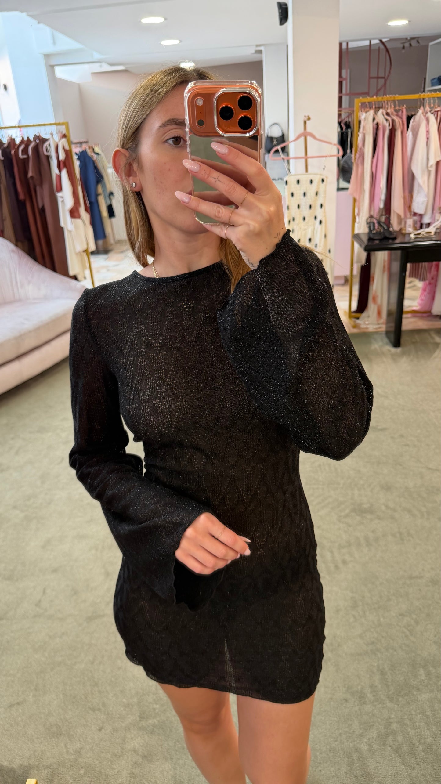 Abito corto nero lurex in maglia Cotazur