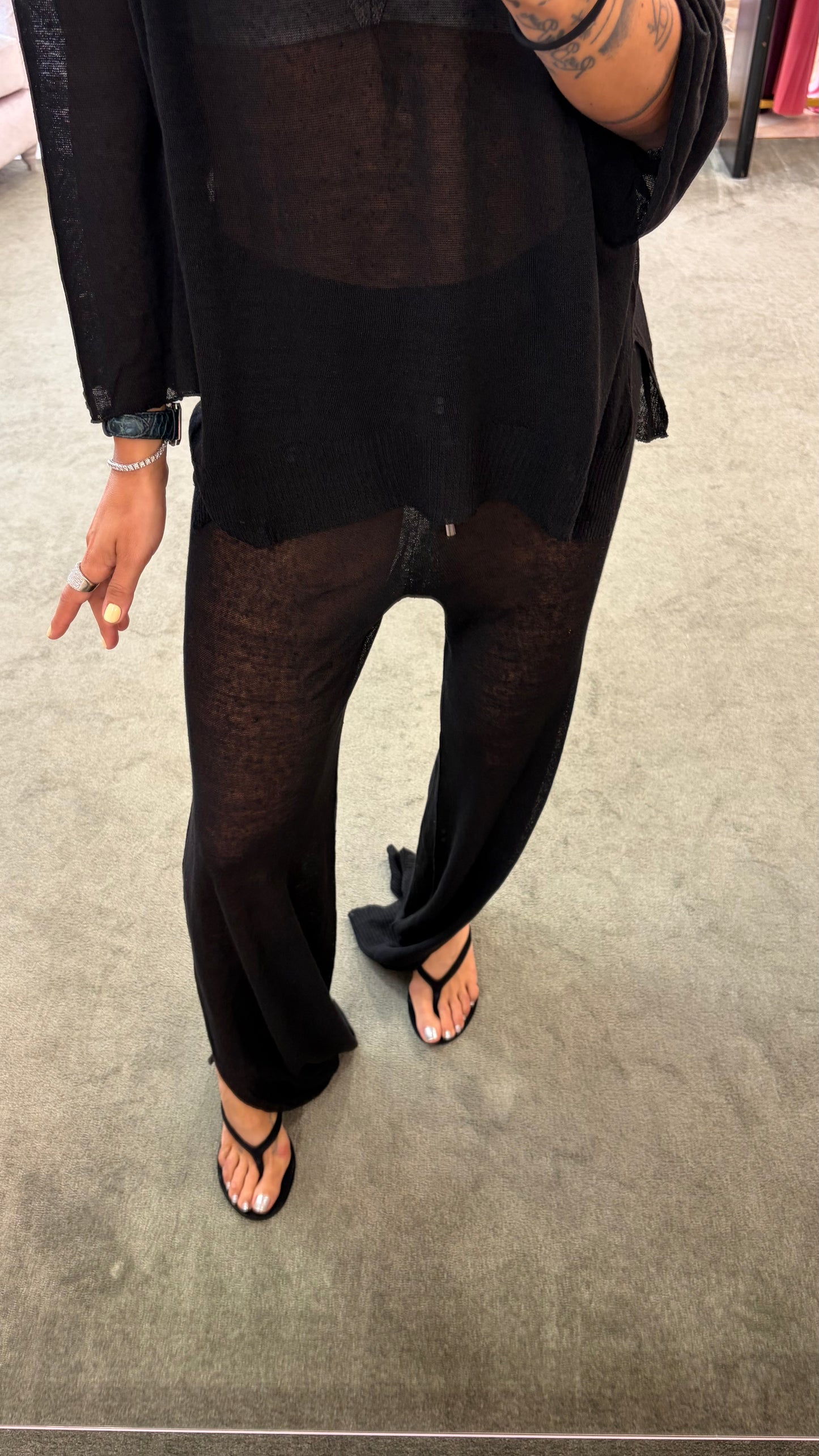 Pantaloni neri in lino fy