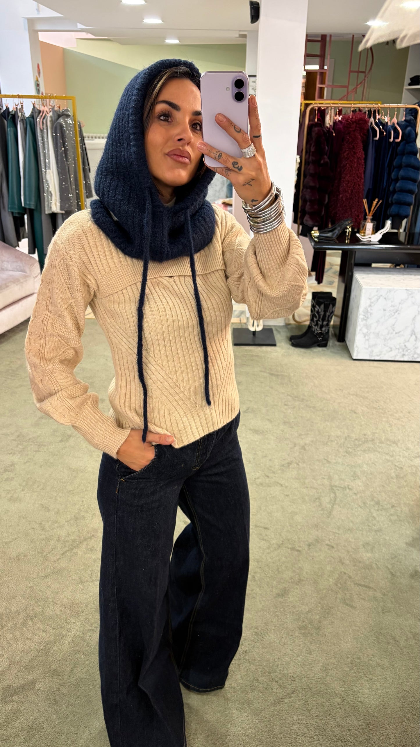 Balaclava blu navy a costine