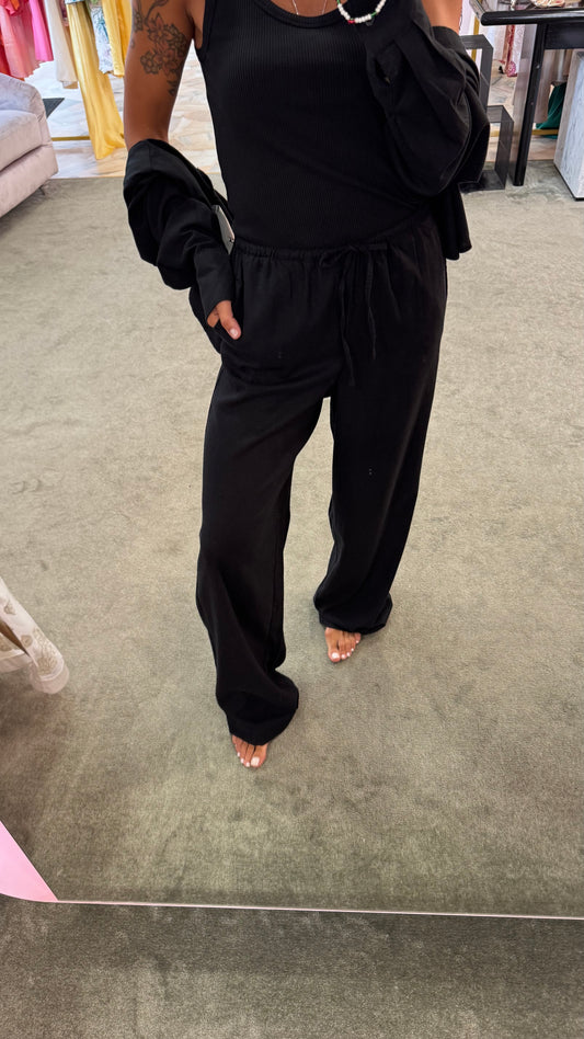 Pantaloni neri in lino con coulisse jx