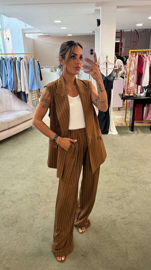 Pantaloni liquirizia gessati con coulisse Hinnominate