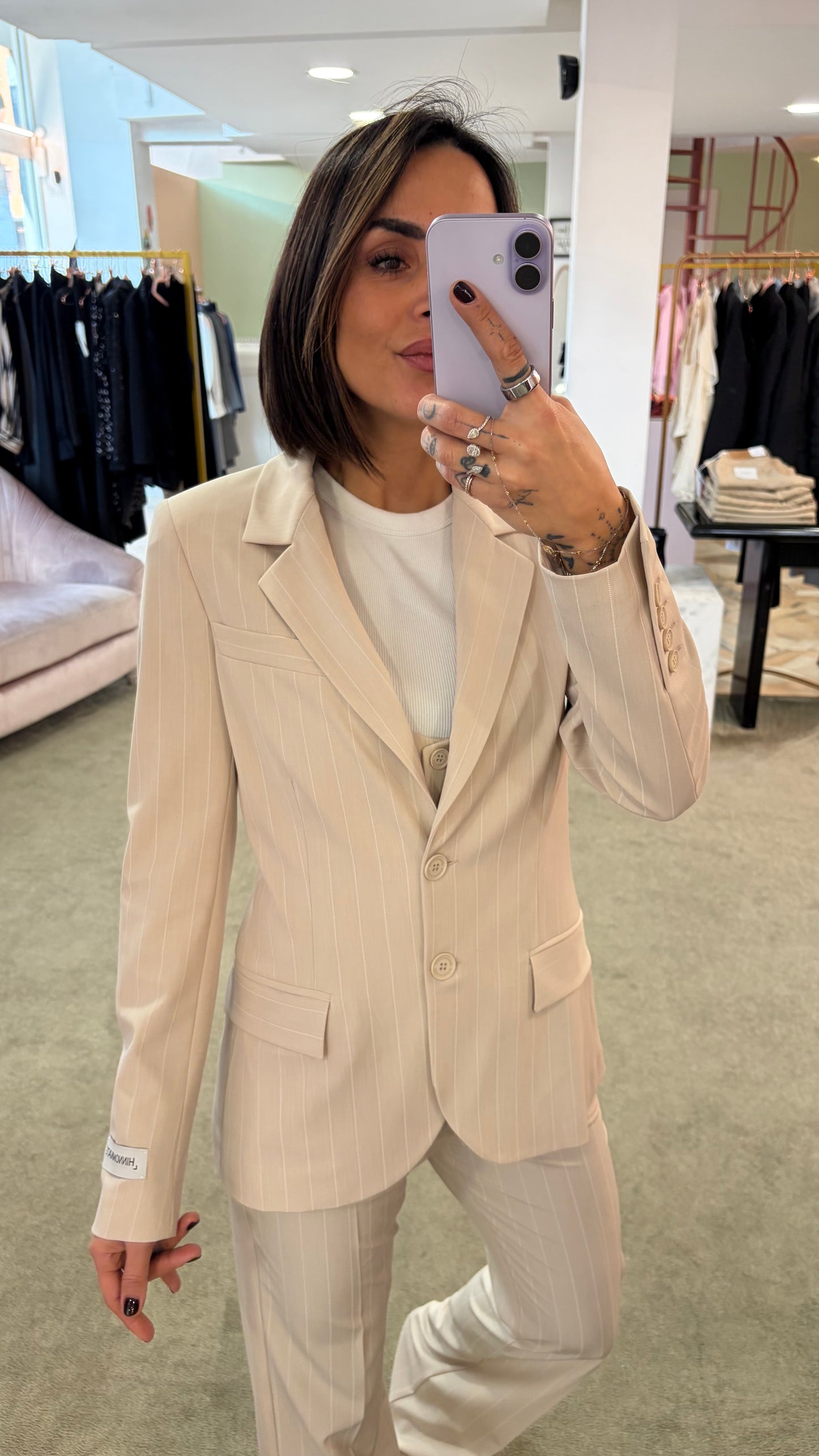 Blazer monopetto beige Hinnominate gessato