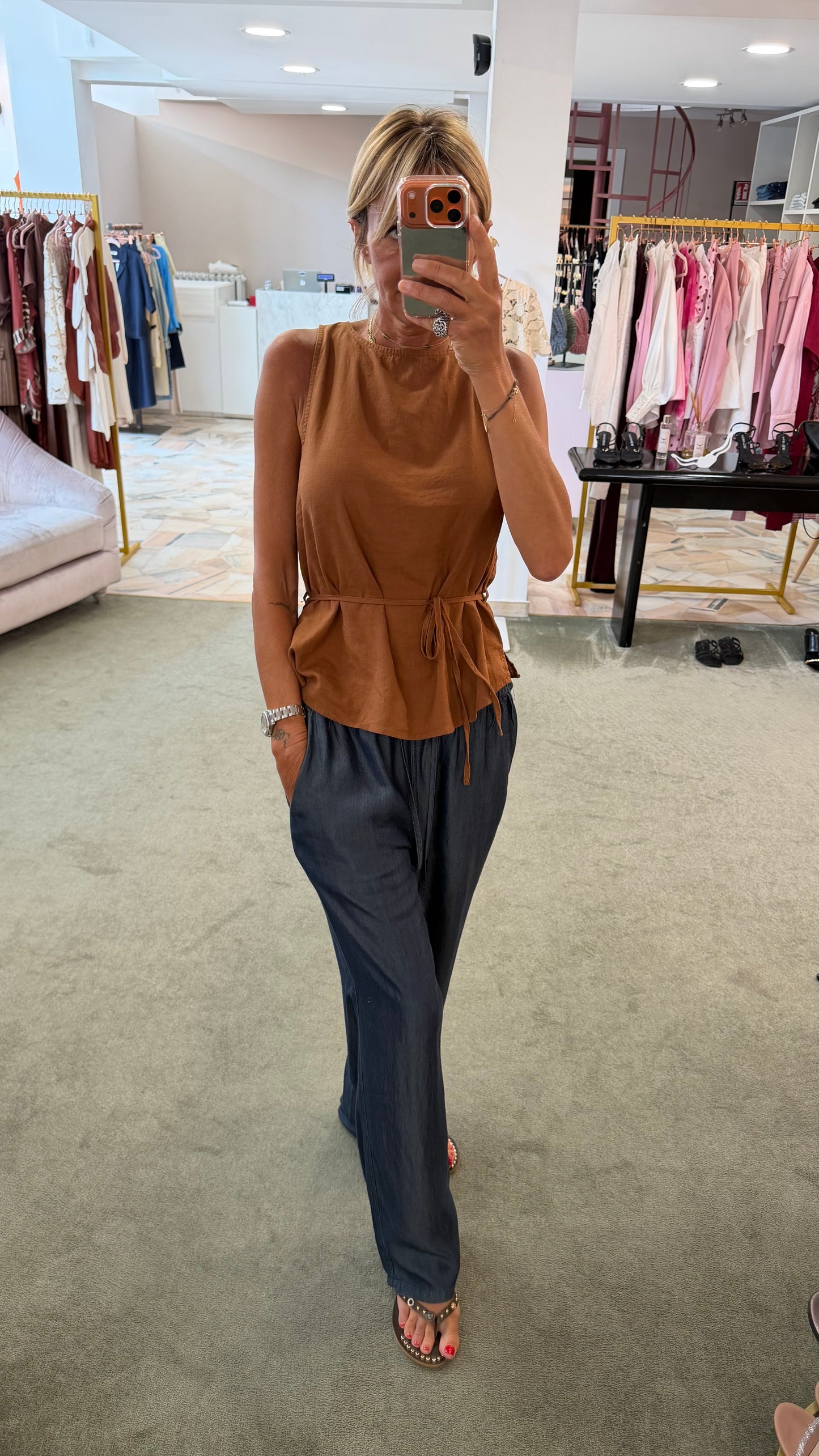 Pantaloni effetto denim con elastico in vita sy